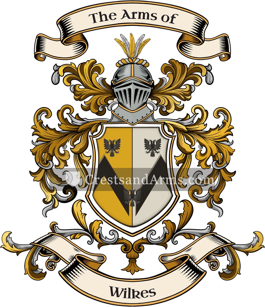 The Wilkes coat of arms, drawn from the recorded blazon