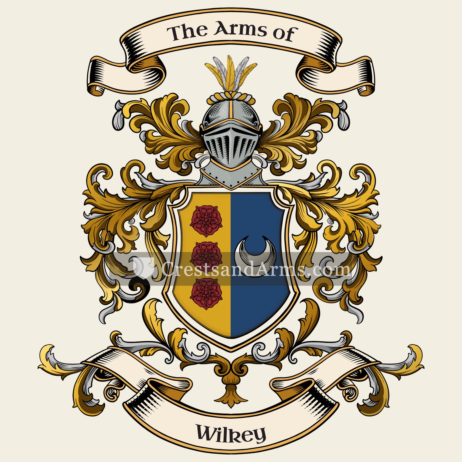 The Wilkey coat of arms, drawn from the recorded blazon