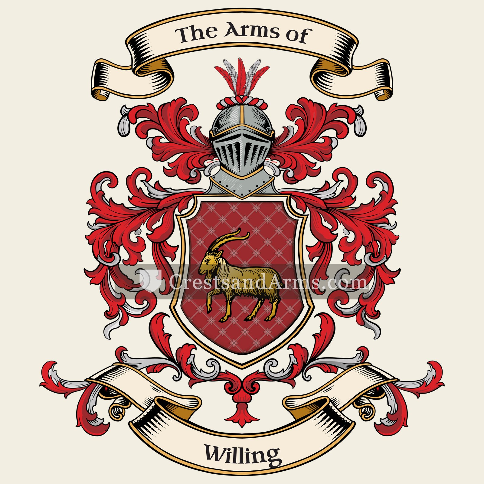 The Willing coat of arms, drawn from the recorded blazon
