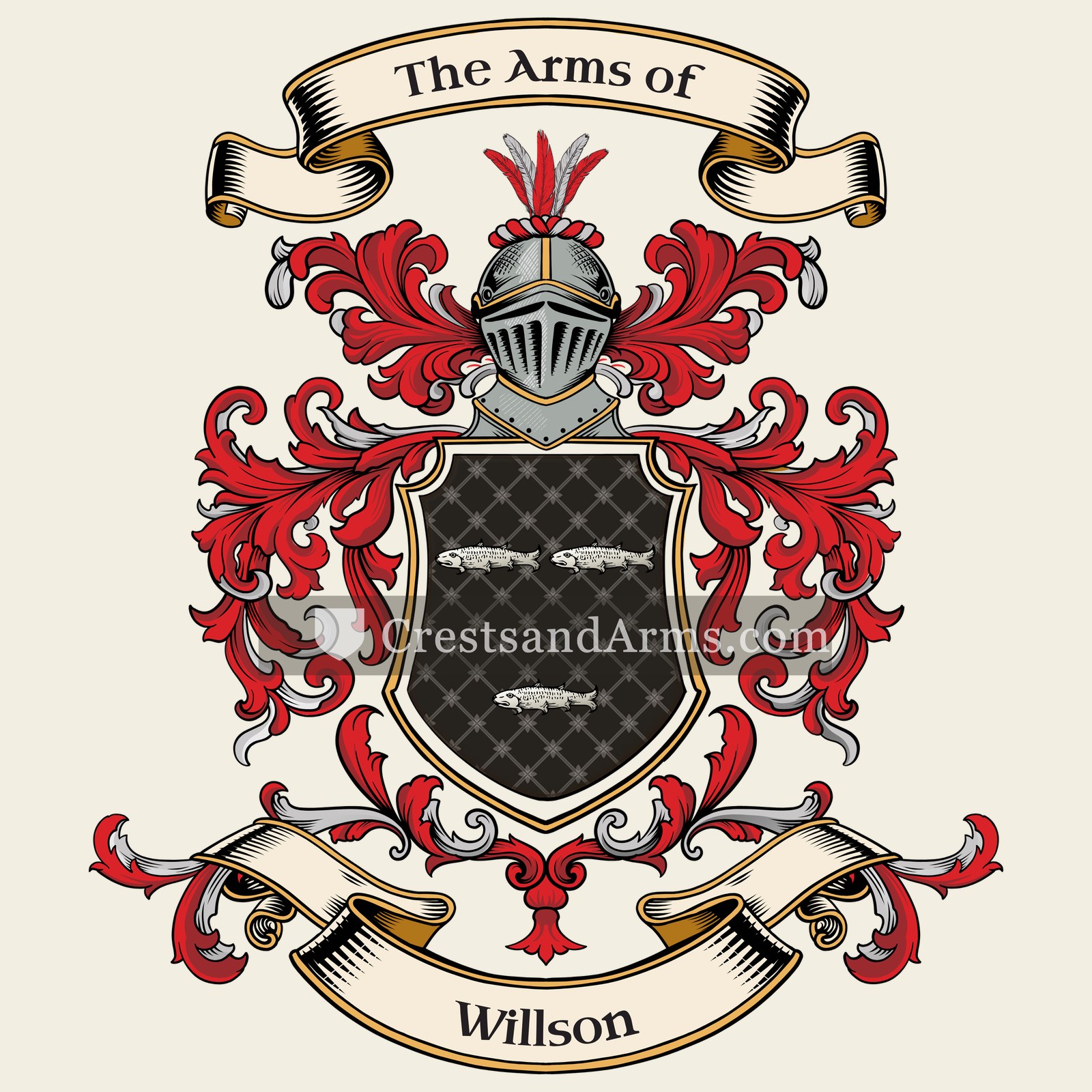 The Willson coat of arms, drawn from the recorded blazon