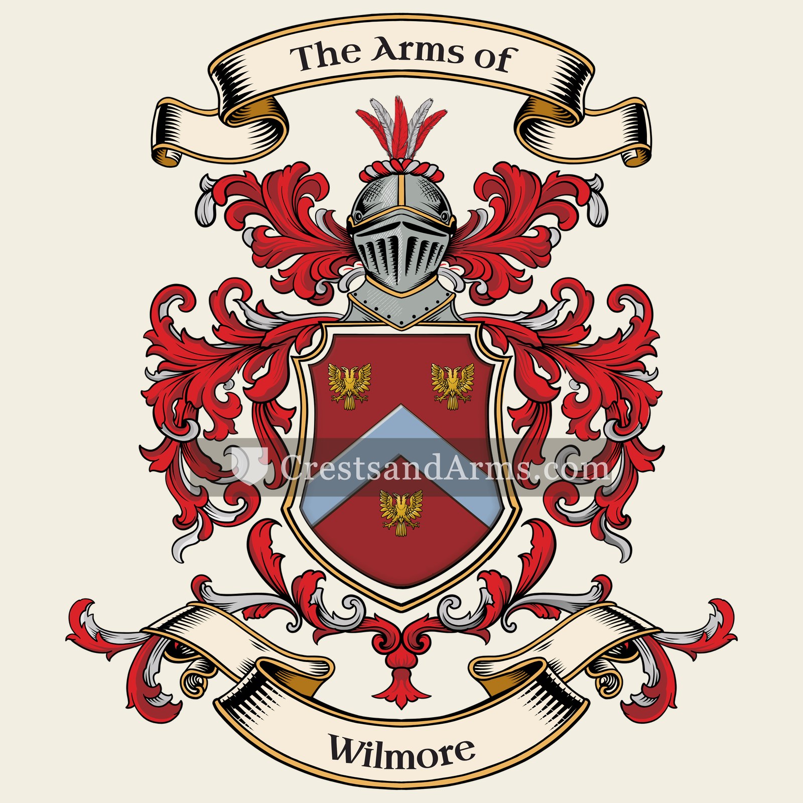 The Wilmore coat of arms, drawn from the recorded blazon
