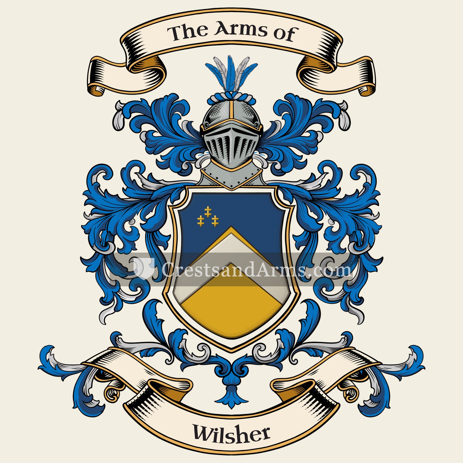 The Wilsher coat of arms, drawn from the recorded blazon