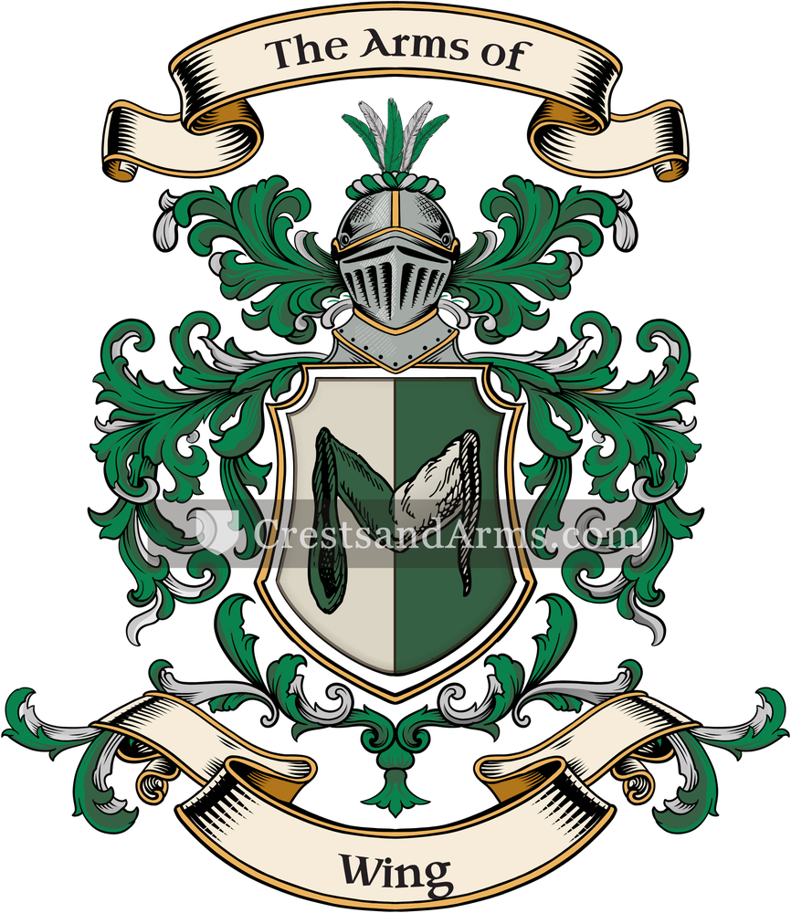 The Wing coat of arms, drawn from the recorded blazon