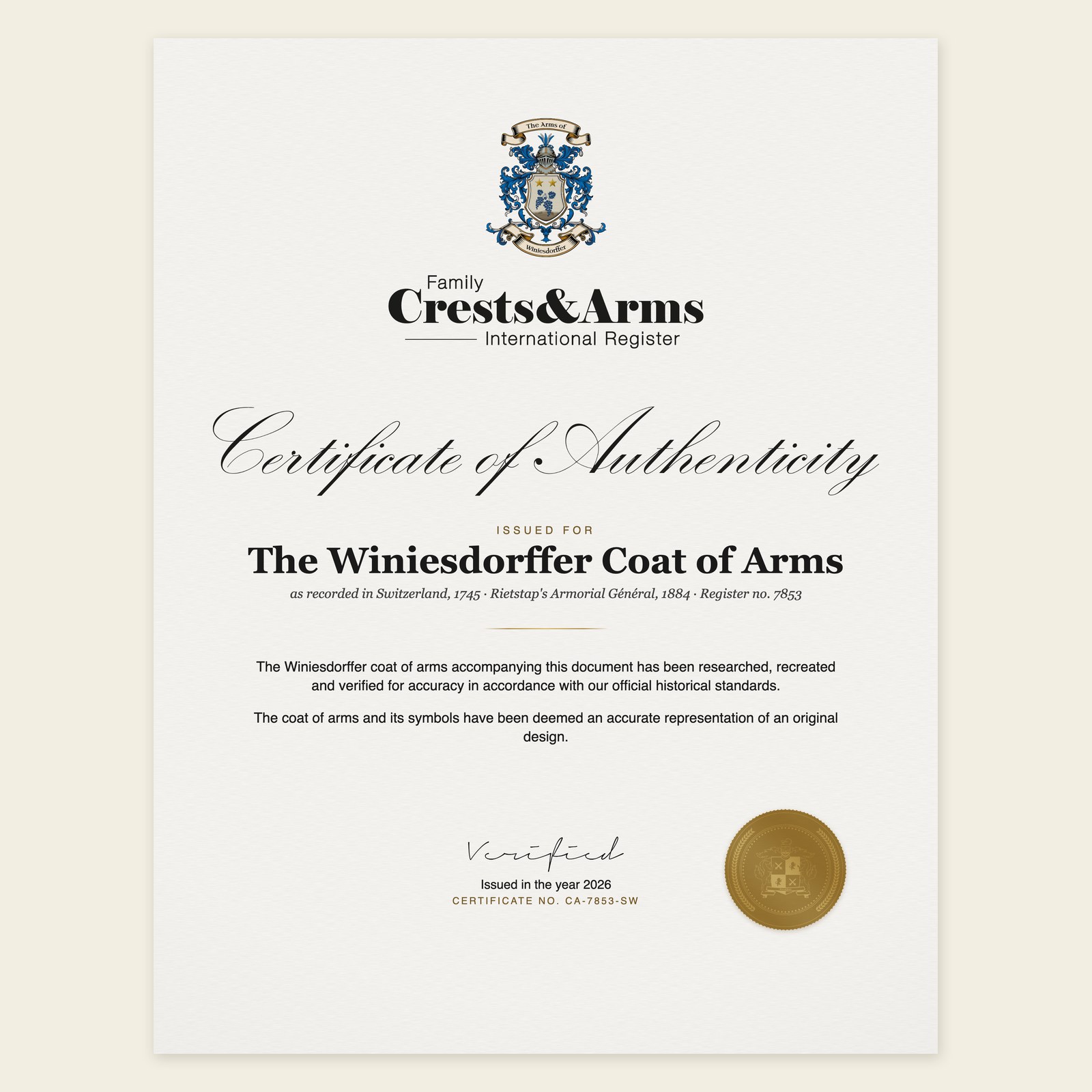 Certificate of authenticity