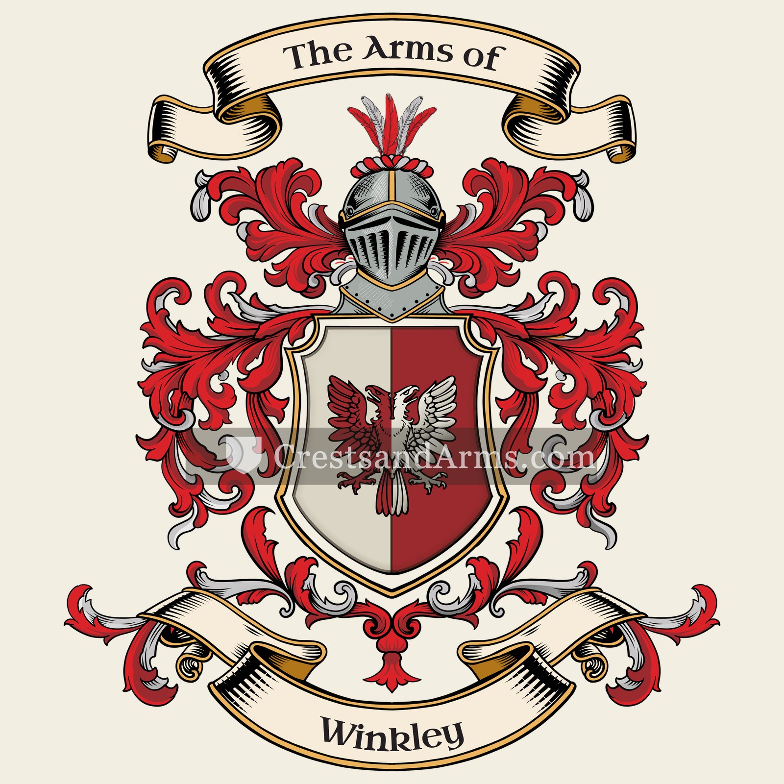 The Winkley coat of arms, drawn from the recorded blazon