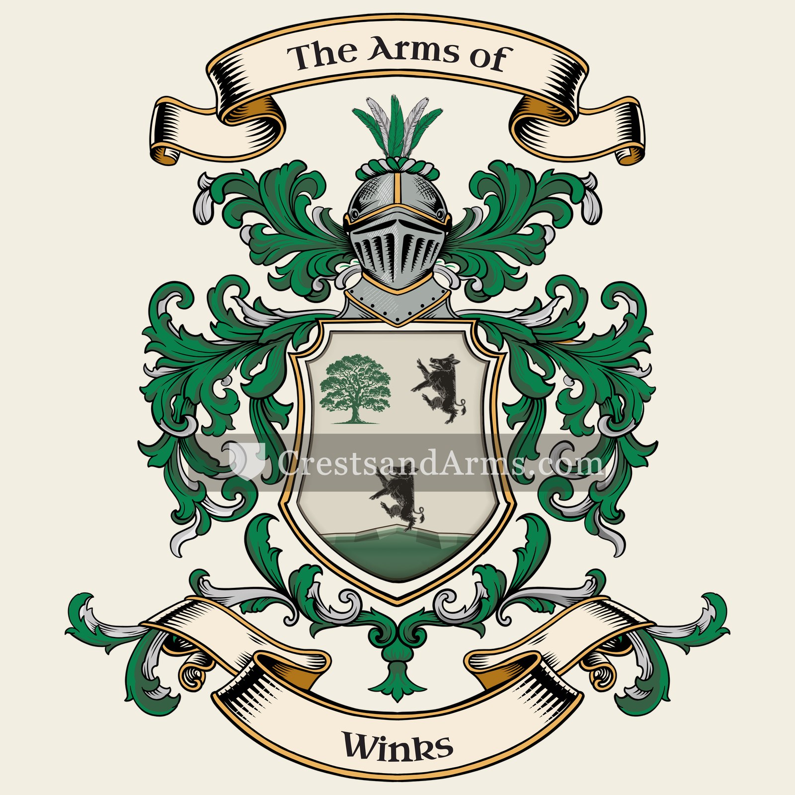 The Winks coat of arms, drawn from the recorded blazon