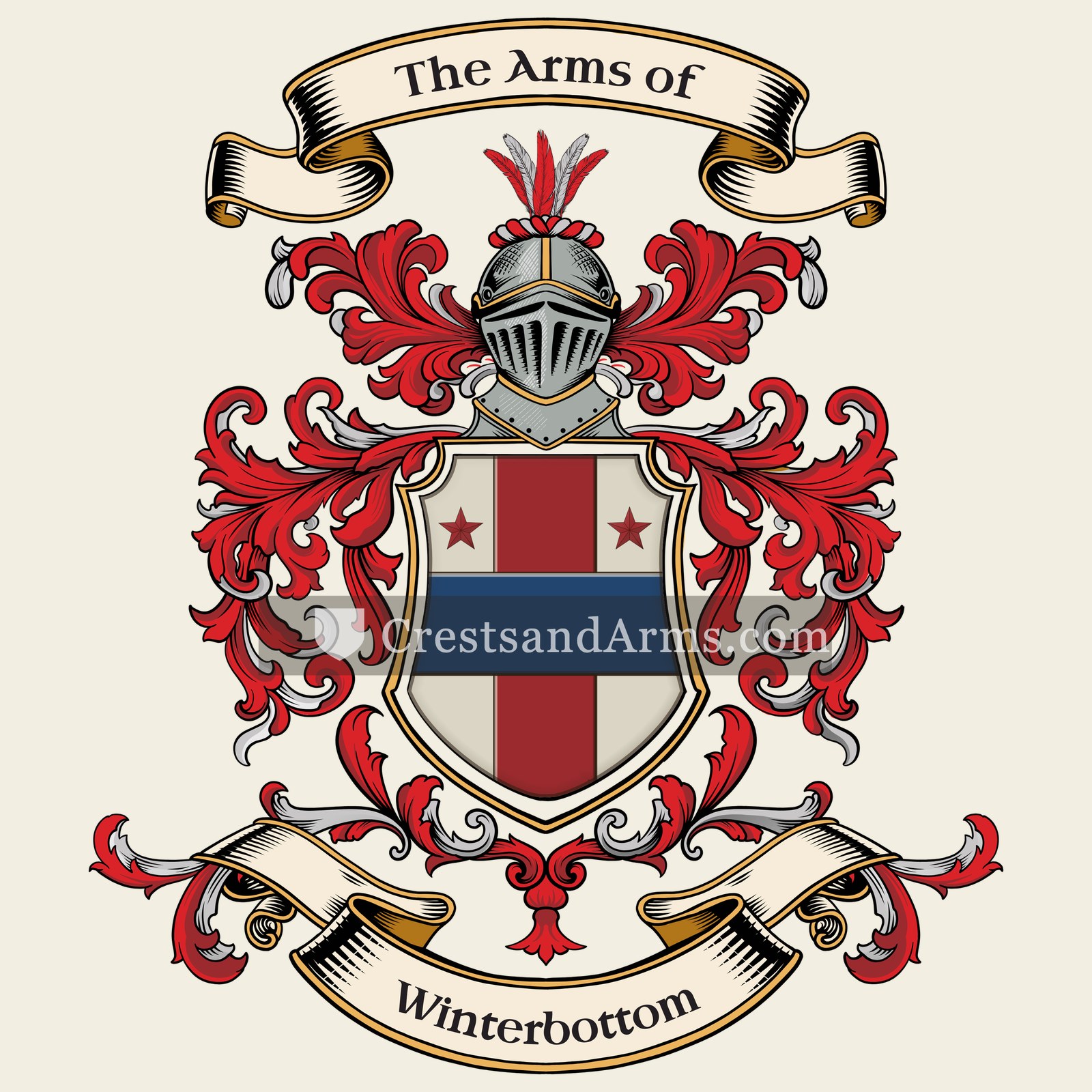 The Winterbottom coat of arms, drawn from the recorded blazon