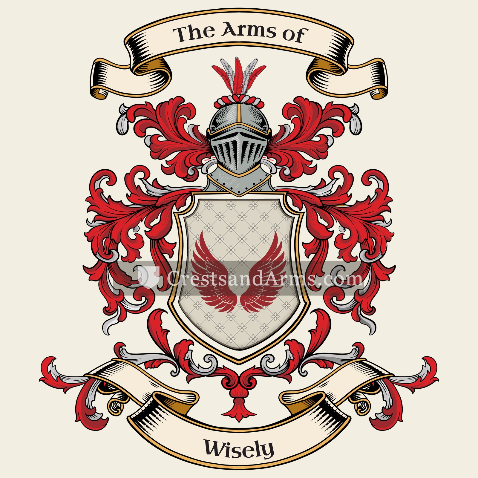 The Wisely coat of arms, drawn from the recorded blazon