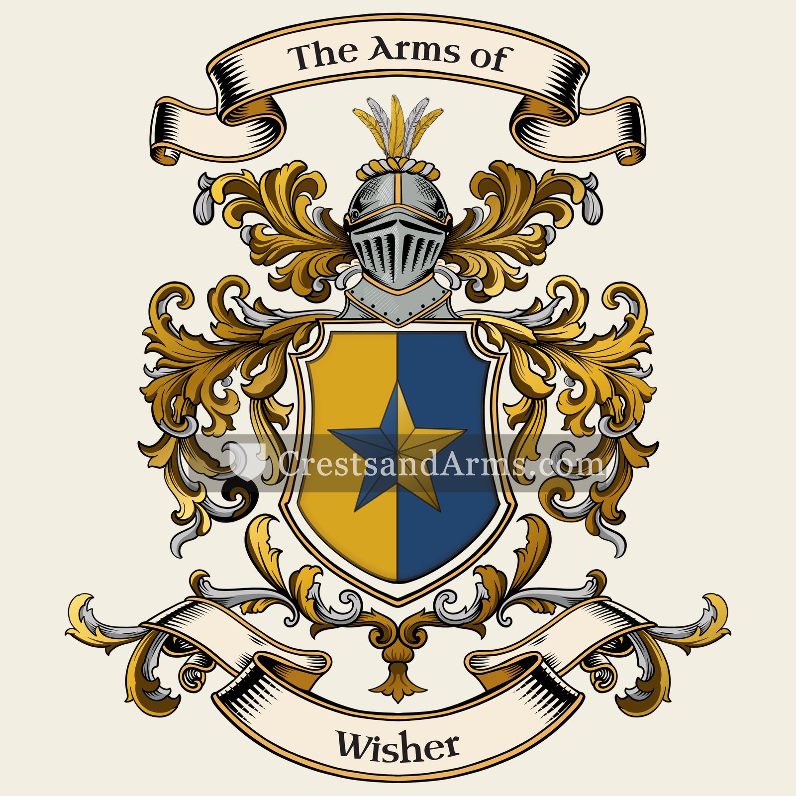 The Wisher coat of arms, drawn from the recorded blazon