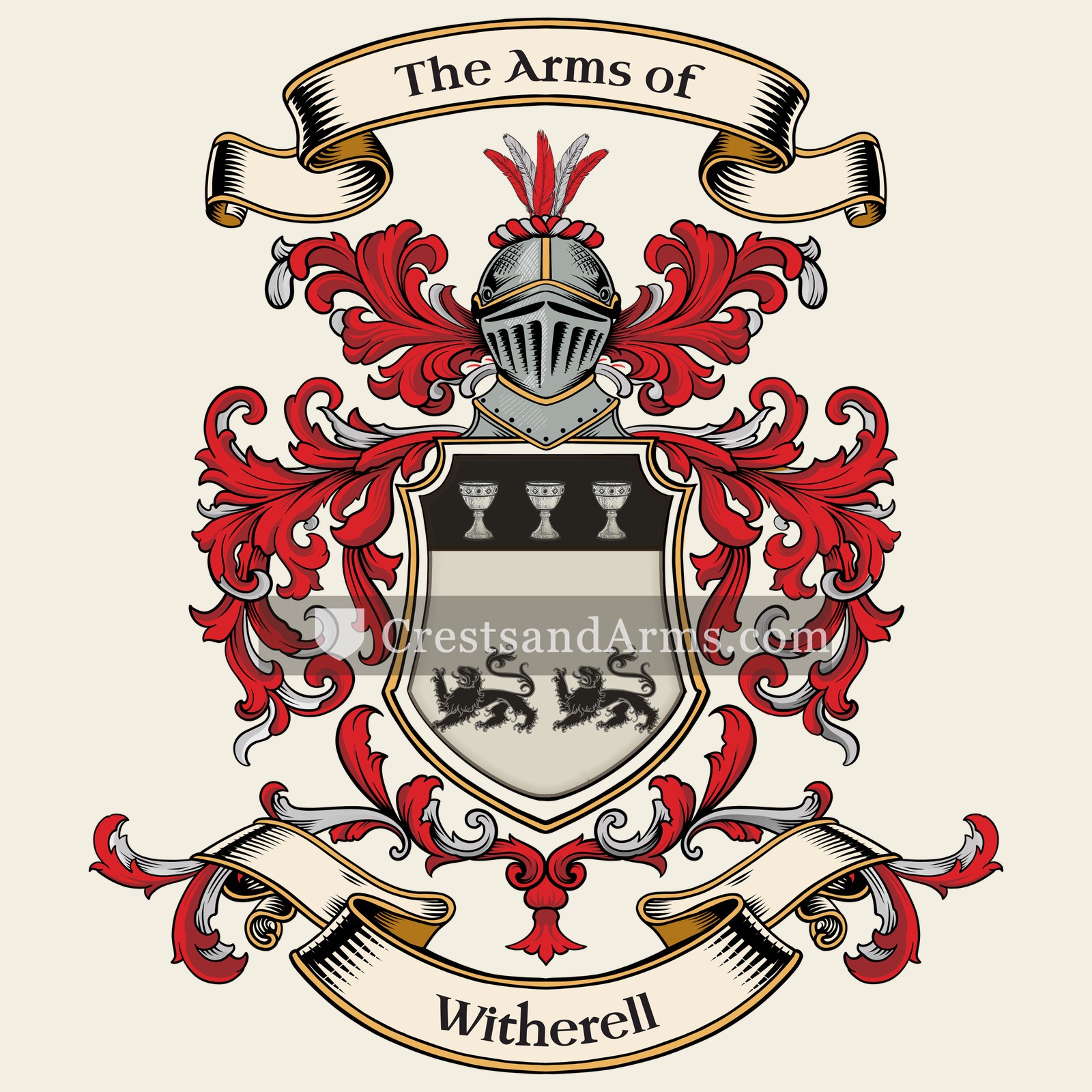 The Witherell coat of arms, drawn from the recorded blazon