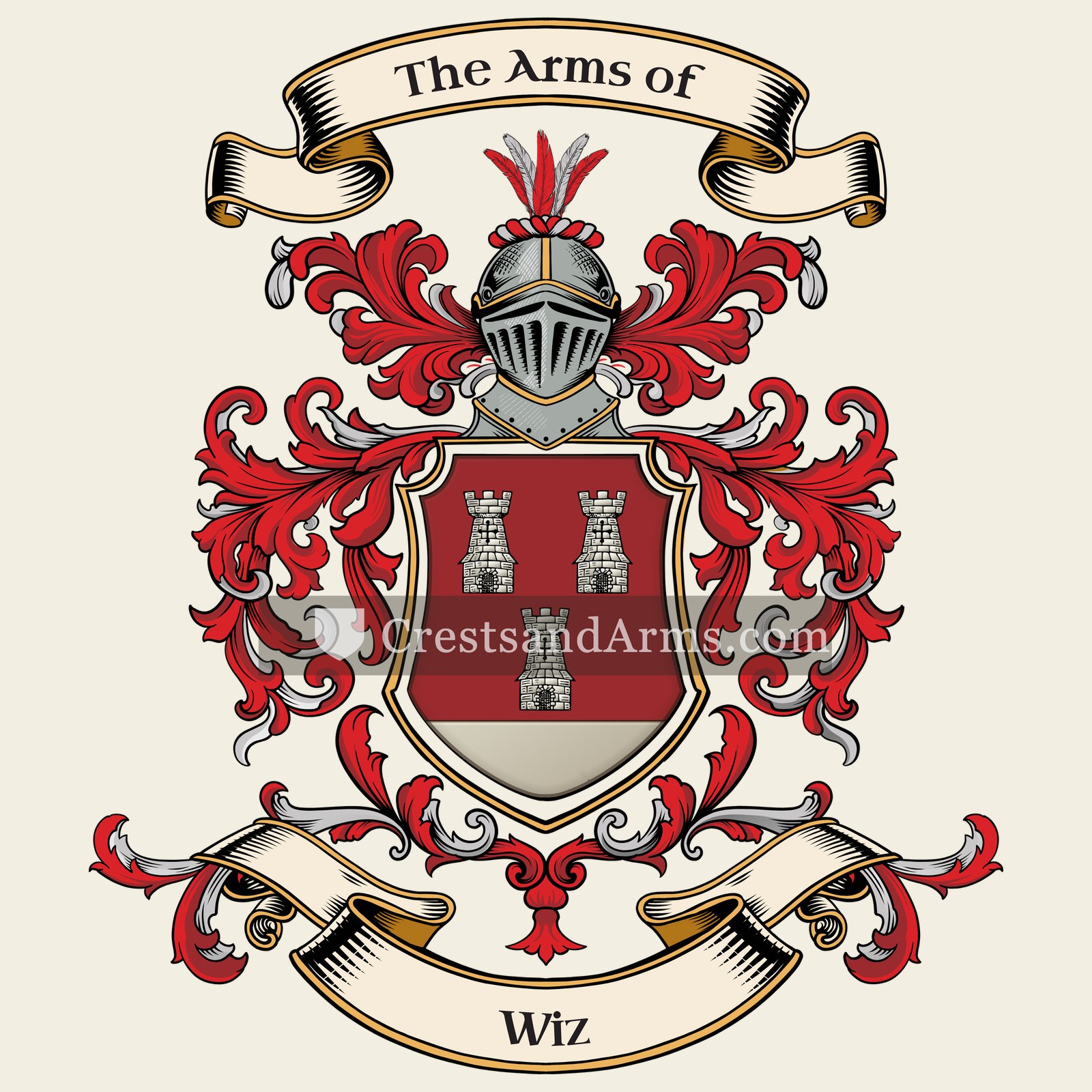 The Wiz coat of arms, drawn from the recorded blazon