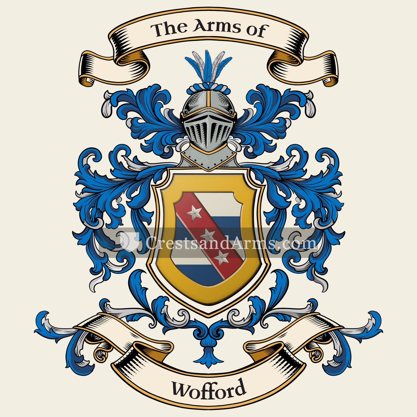 The Wofford coat of arms, drawn from the recorded blazon