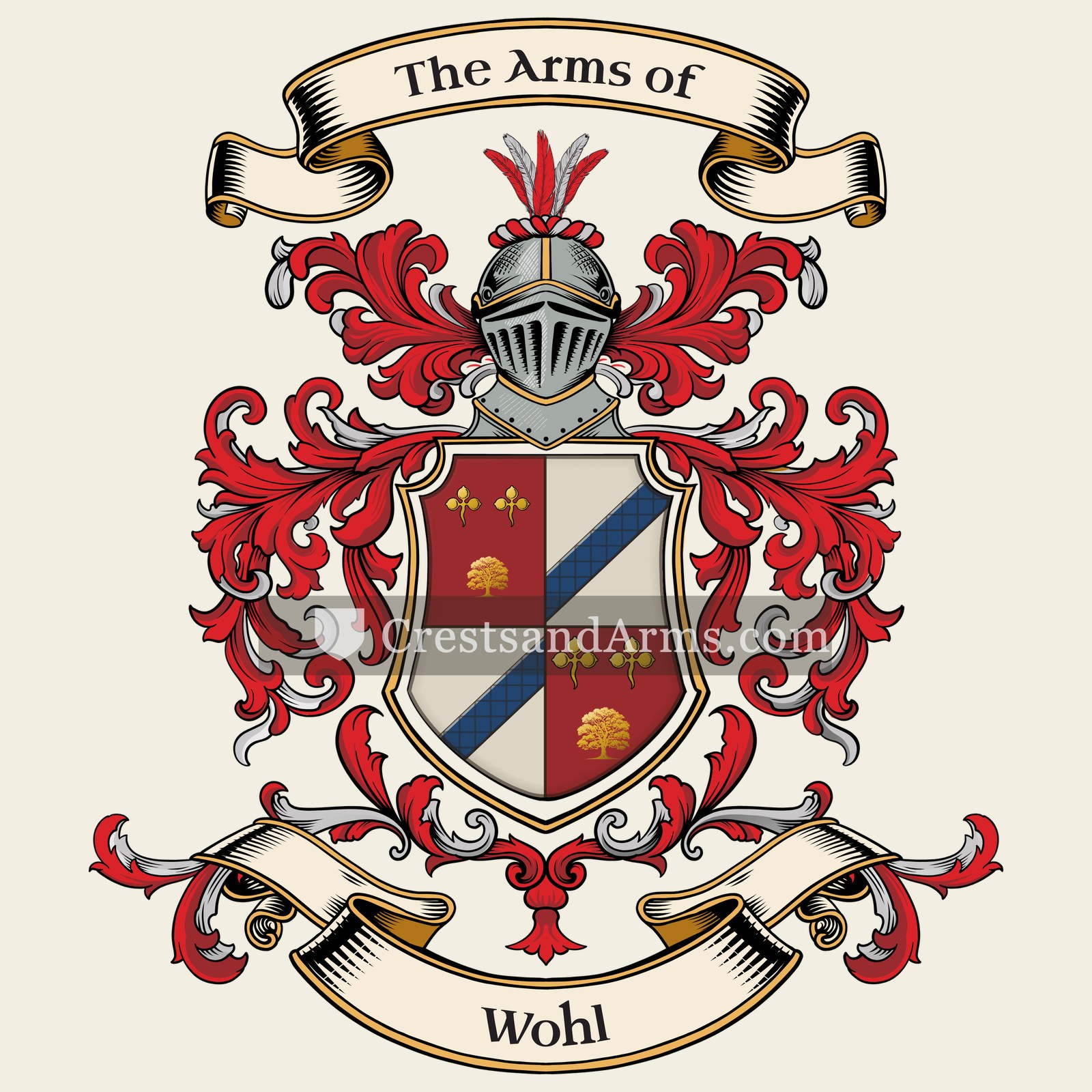 The Wohl coat of arms, drawn from the recorded blazon