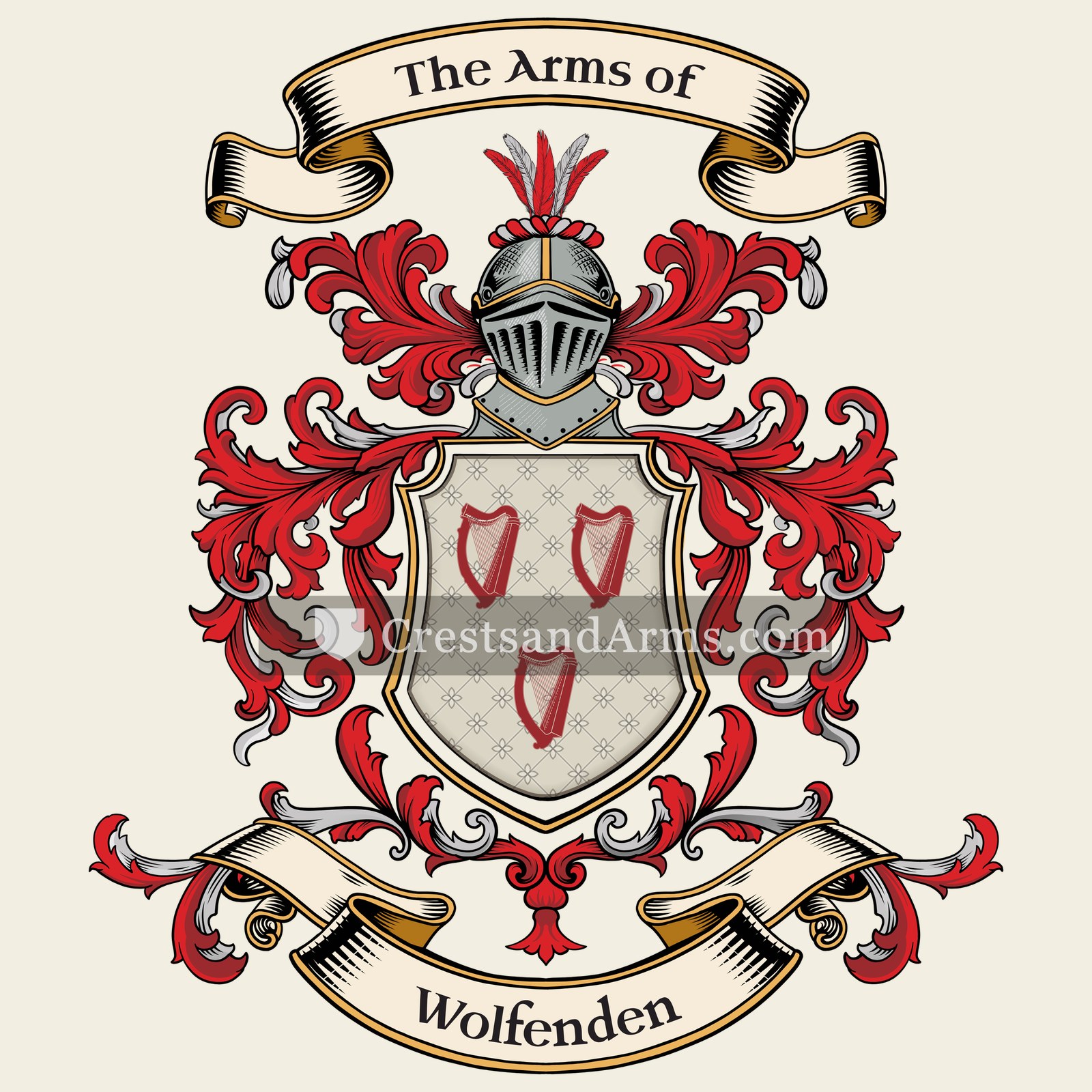 The Wolfenden coat of arms, drawn from the recorded blazon