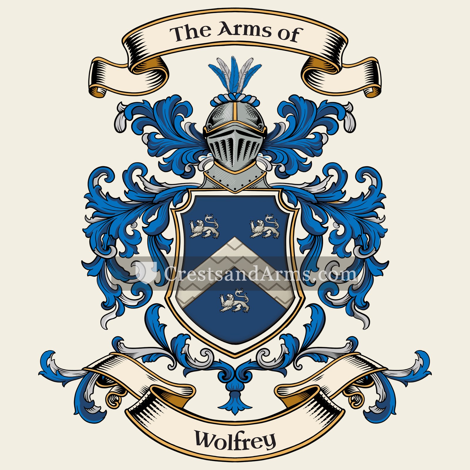 The Wolfrey coat of arms, drawn from the recorded blazon