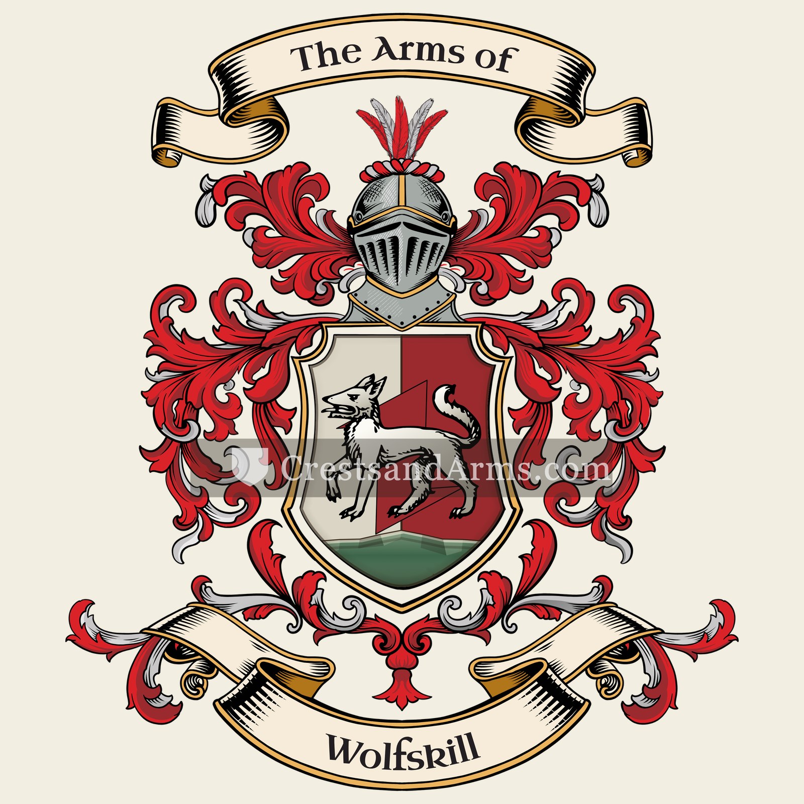 The Wolfskill coat of arms, drawn from the recorded blazon