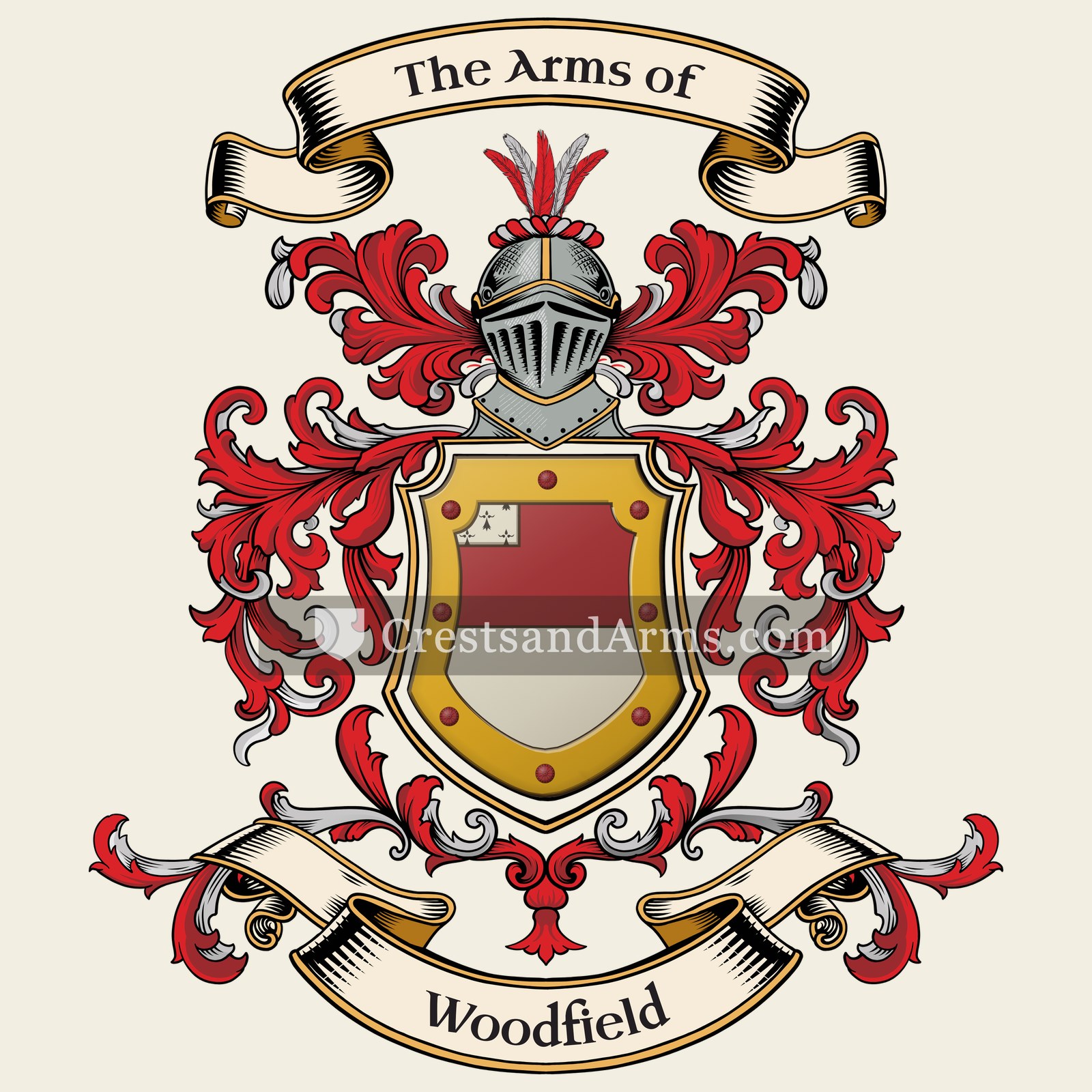 The Woodfield coat of arms, drawn from the recorded blazon