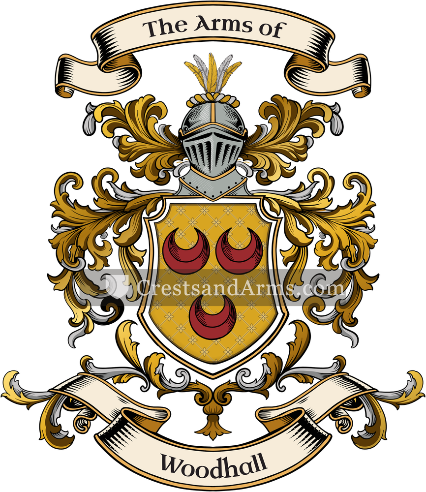 The Woodhall coat of arms, drawn from the recorded blazon
