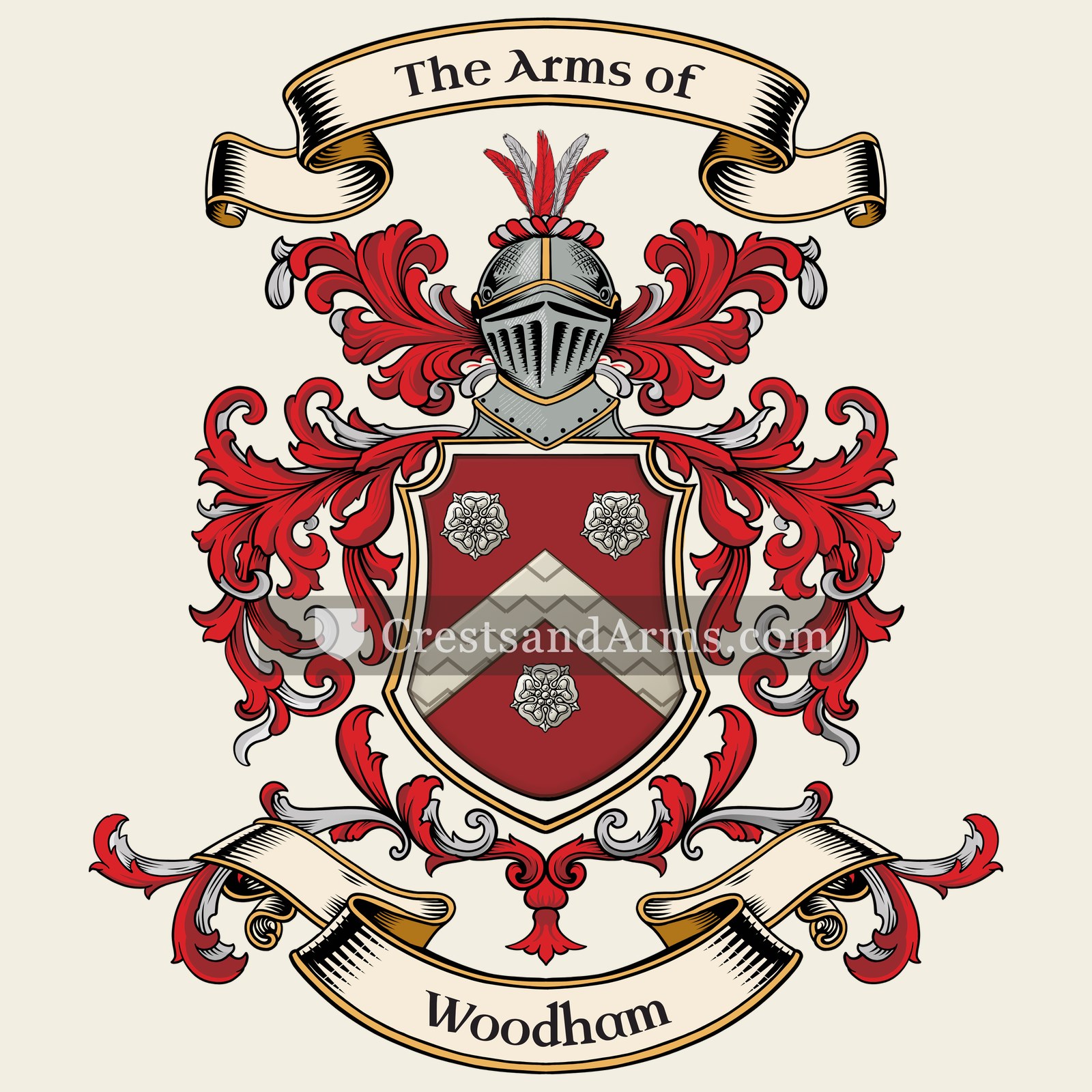 The Woodham coat of arms, drawn from the recorded blazon