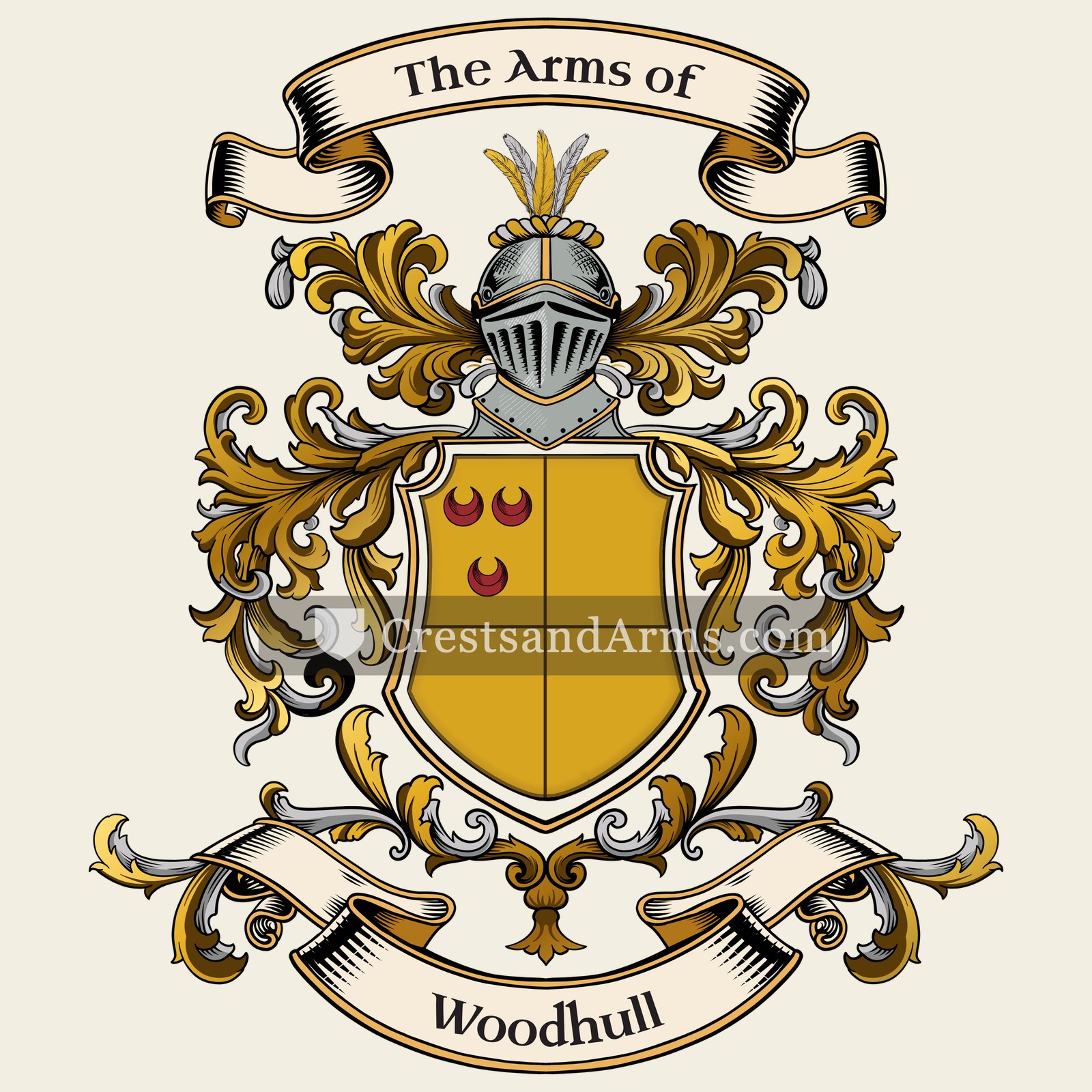 The Woodhull coat of arms, drawn from the recorded blazon