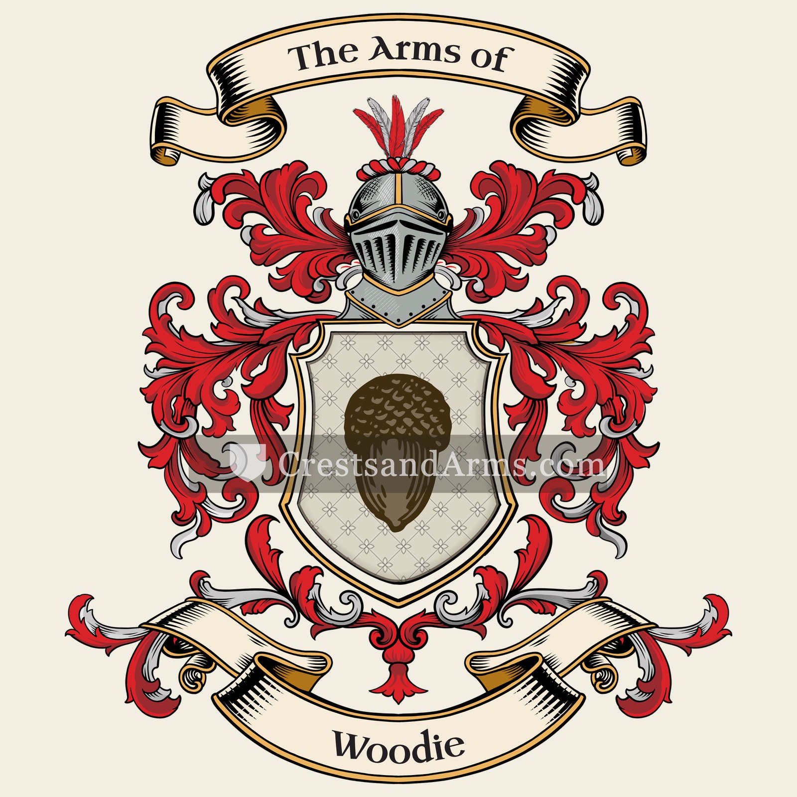 The Woodie coat of arms, drawn from the recorded blazon