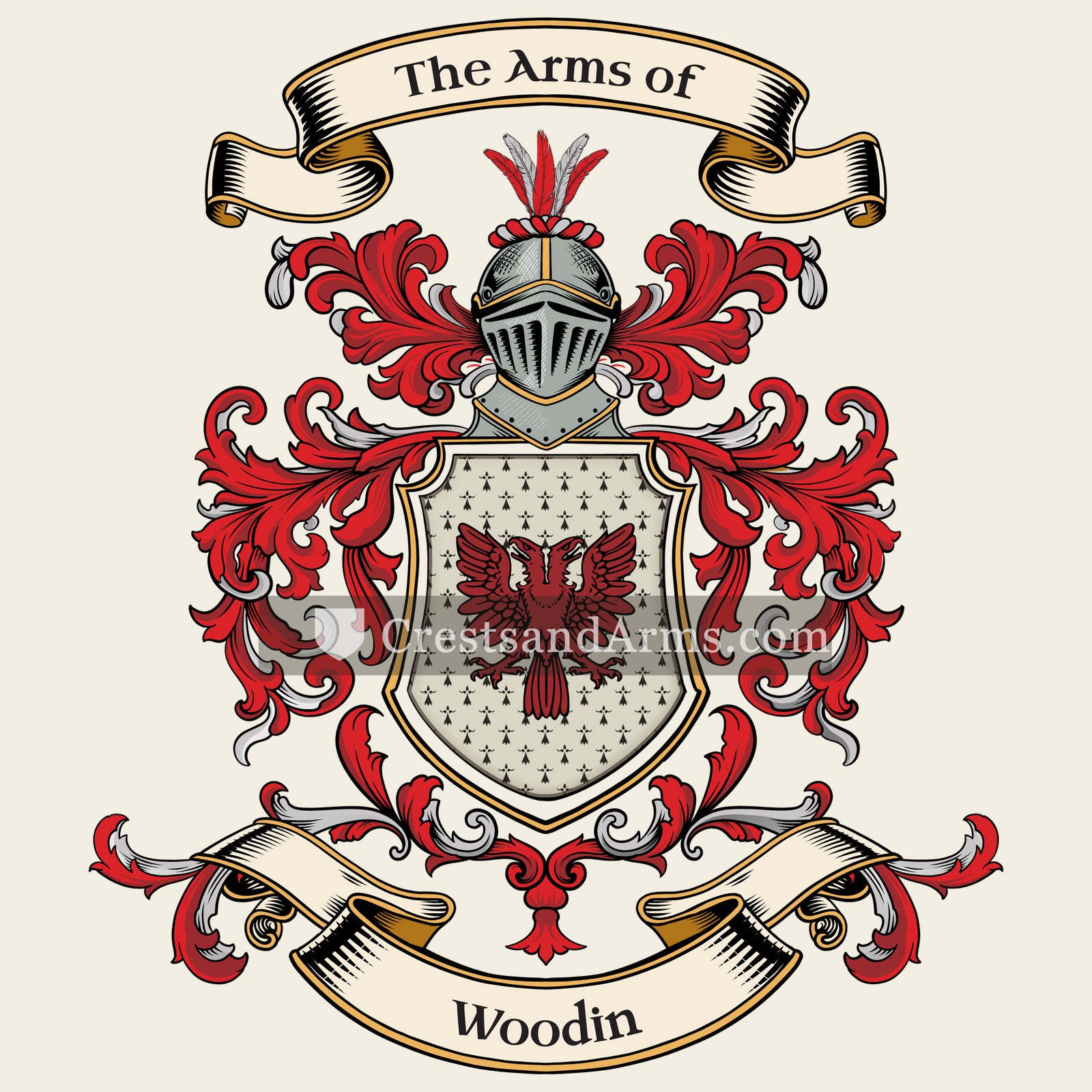 The Woodin coat of arms, drawn from the recorded blazon