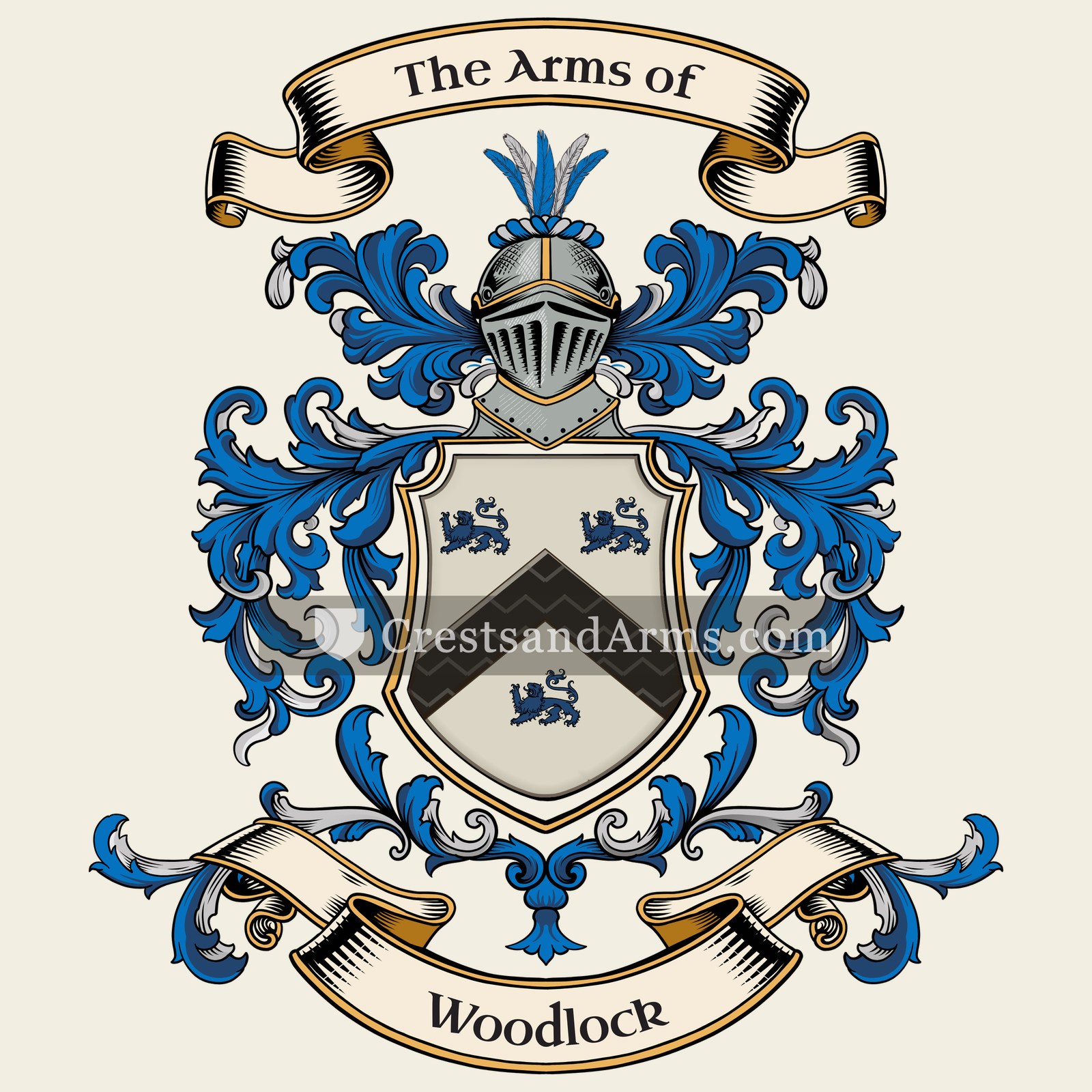 The Woodlock coat of arms, drawn from the recorded blazon
