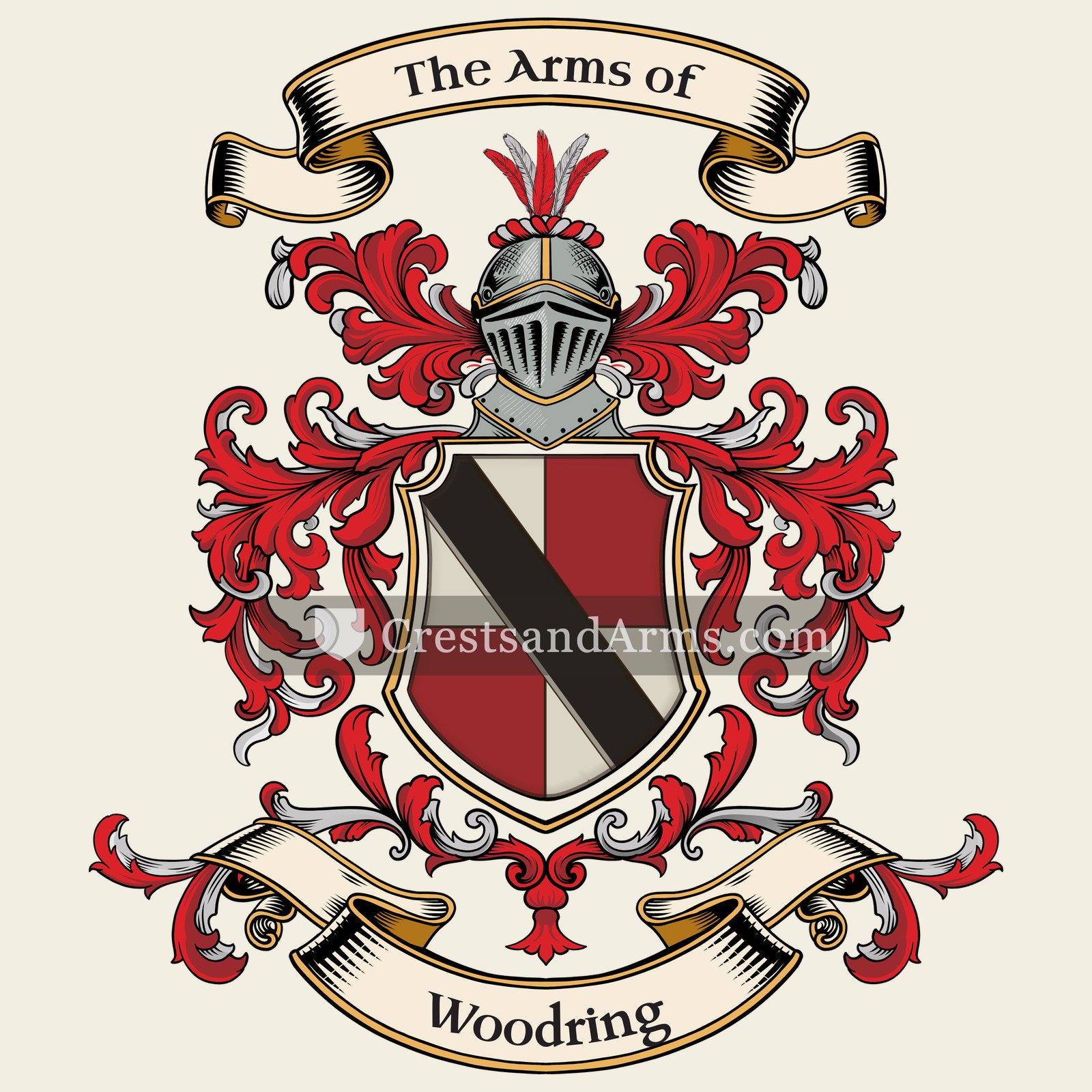 The Woodring coat of arms, drawn from the recorded blazon