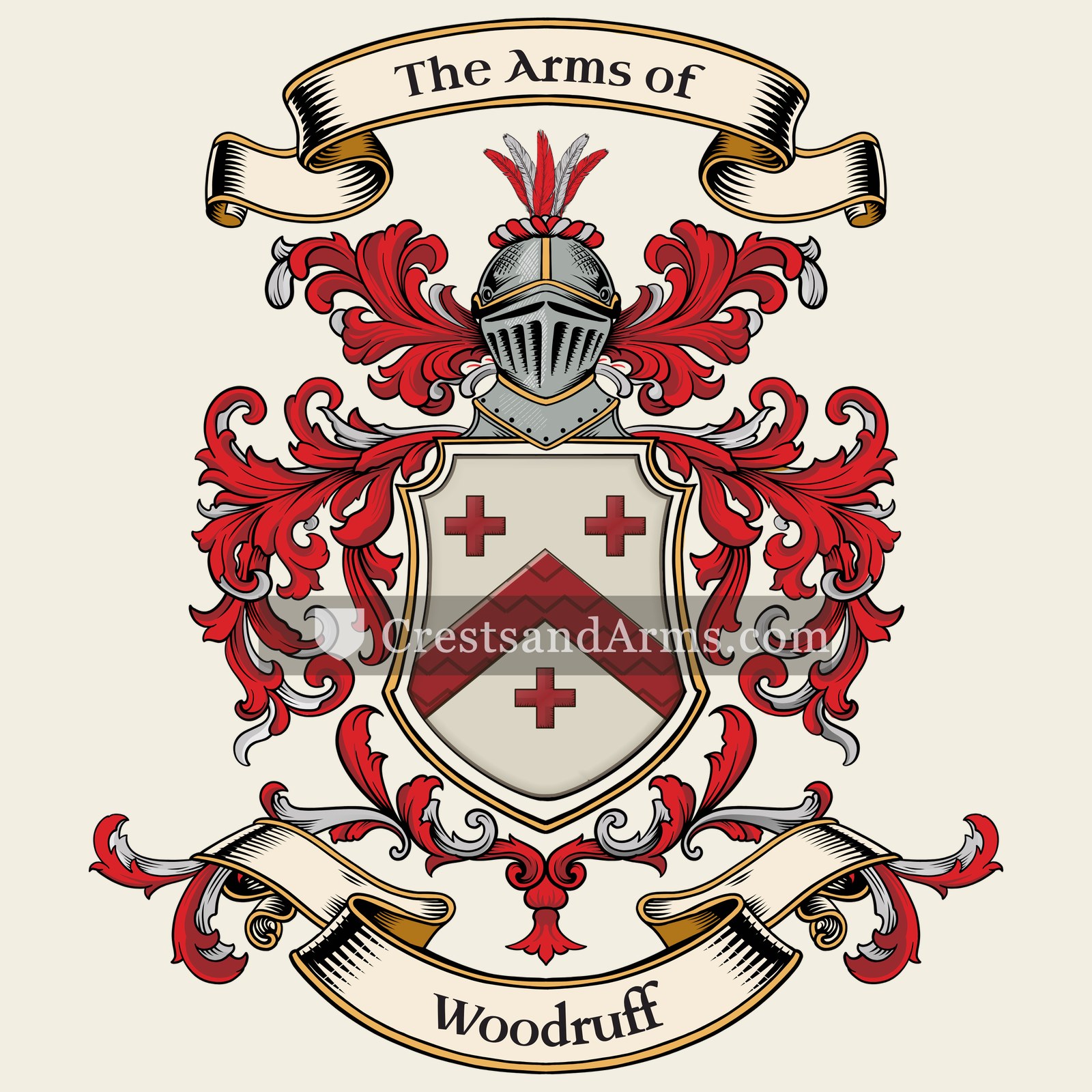 The Woodruff coat of arms, drawn from the recorded blazon