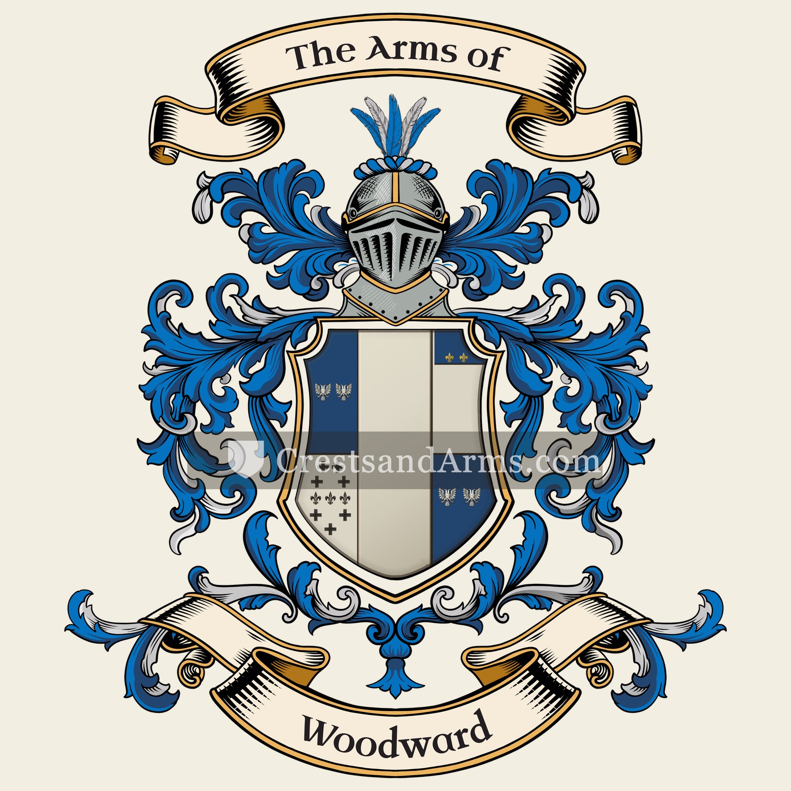 The Woodward coat of arms, drawn from the recorded blazon