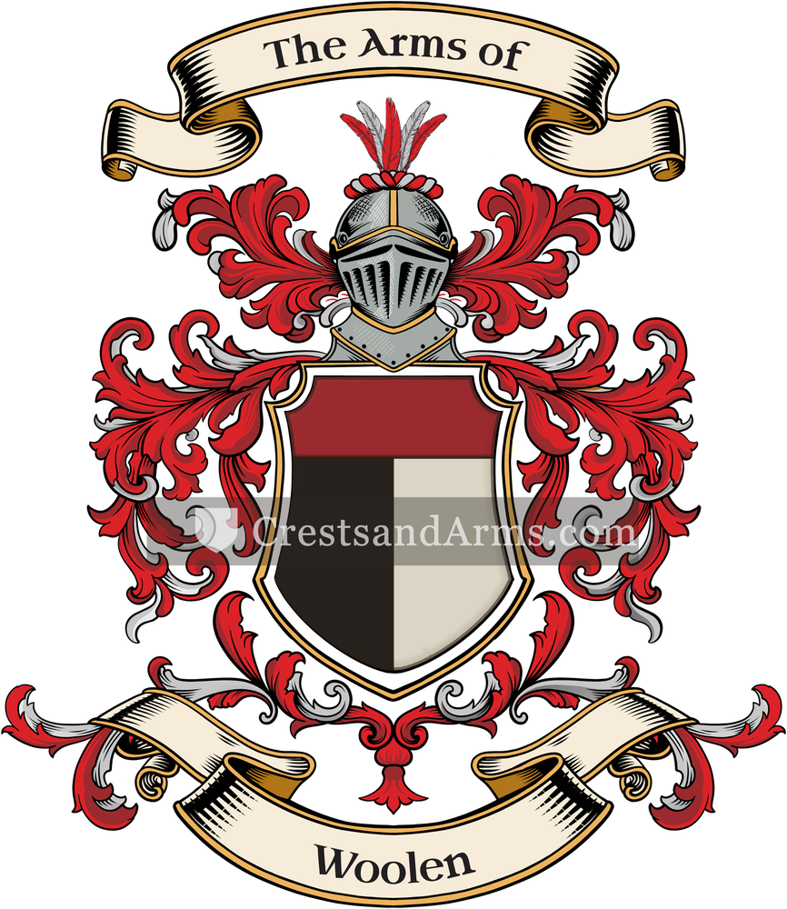 The Woolen coat of arms, drawn from the recorded blazon