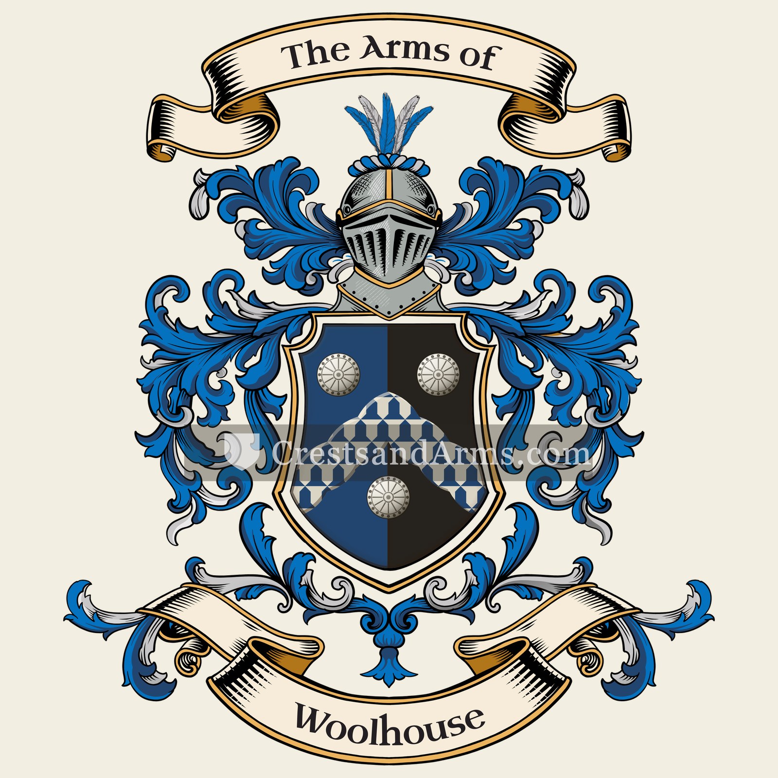 The Woolhouse coat of arms, drawn from the recorded blazon