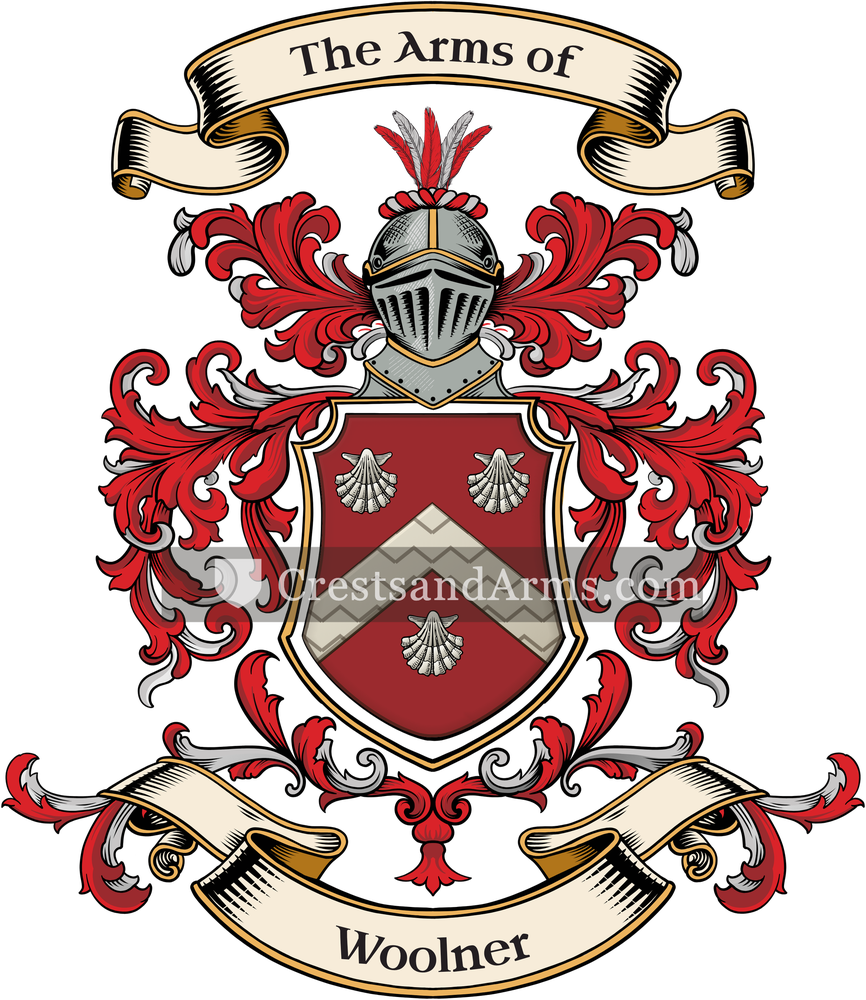 The Woolner coat of arms, drawn from the recorded blazon