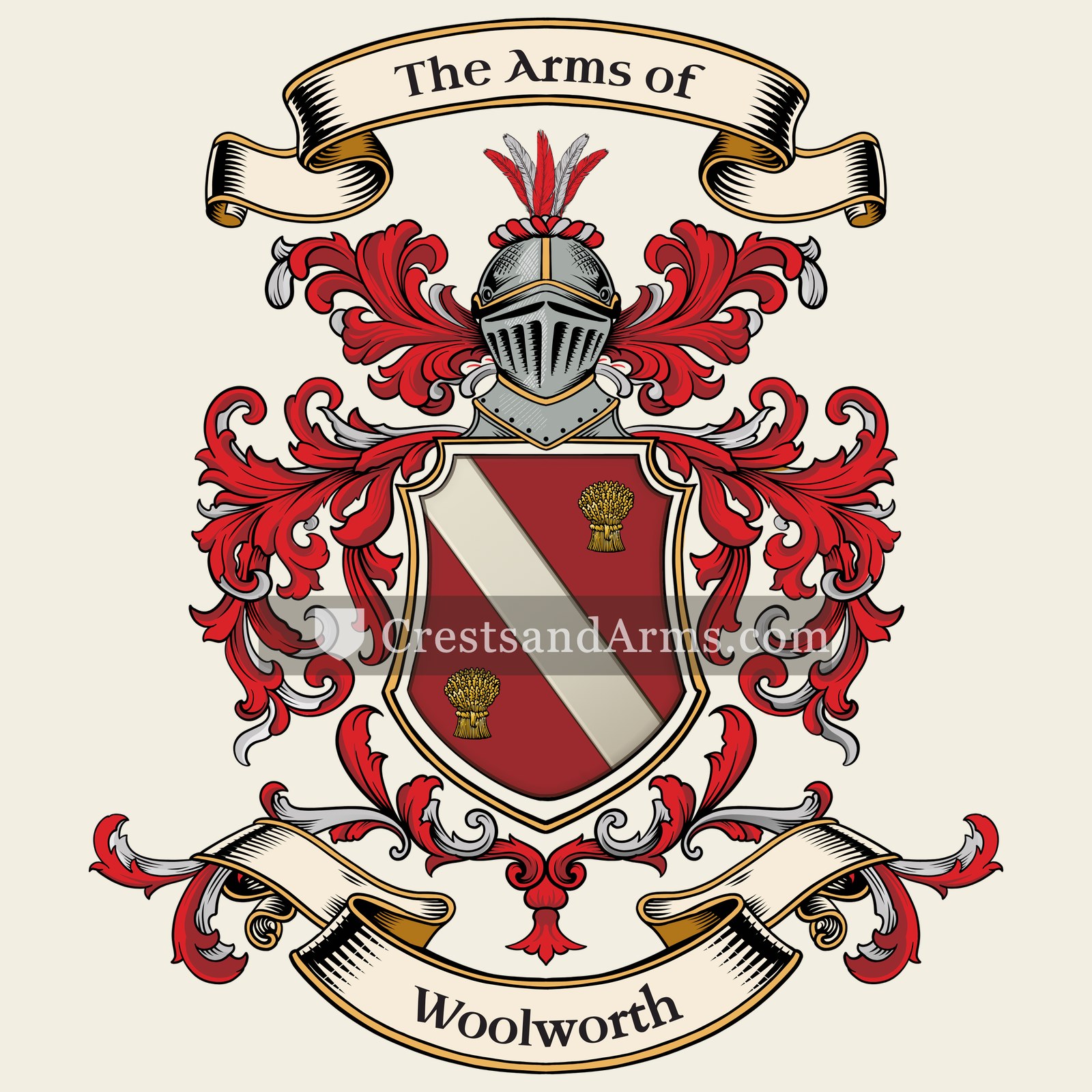 The Woolworth coat of arms, drawn from the recorded blazon