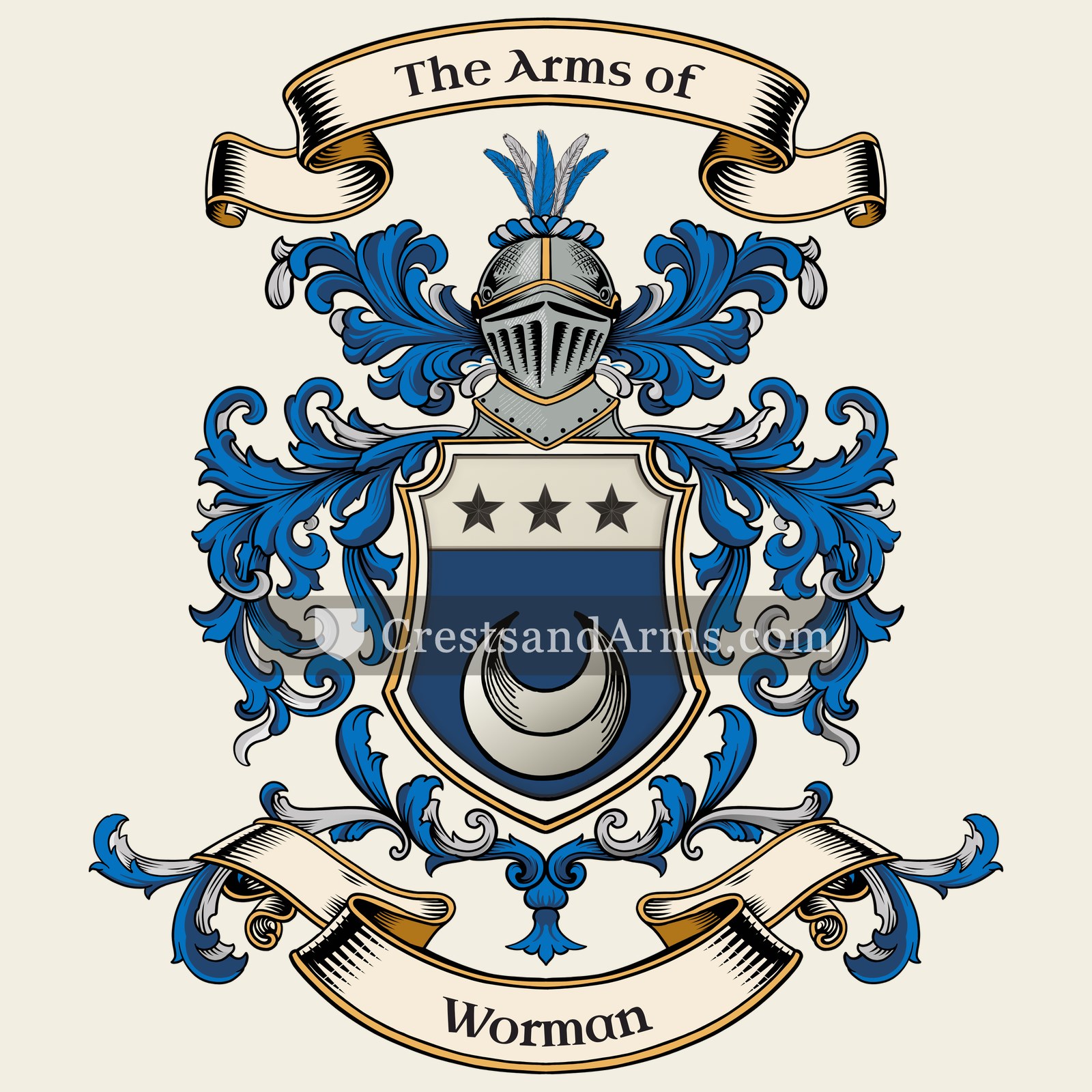 The Worman coat of arms, drawn from the recorded blazon