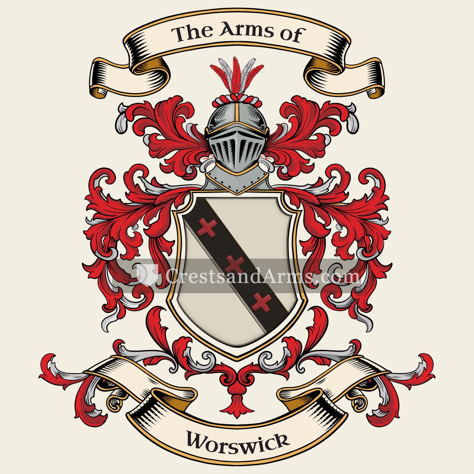 The Worswick coat of arms, drawn from the recorded blazon