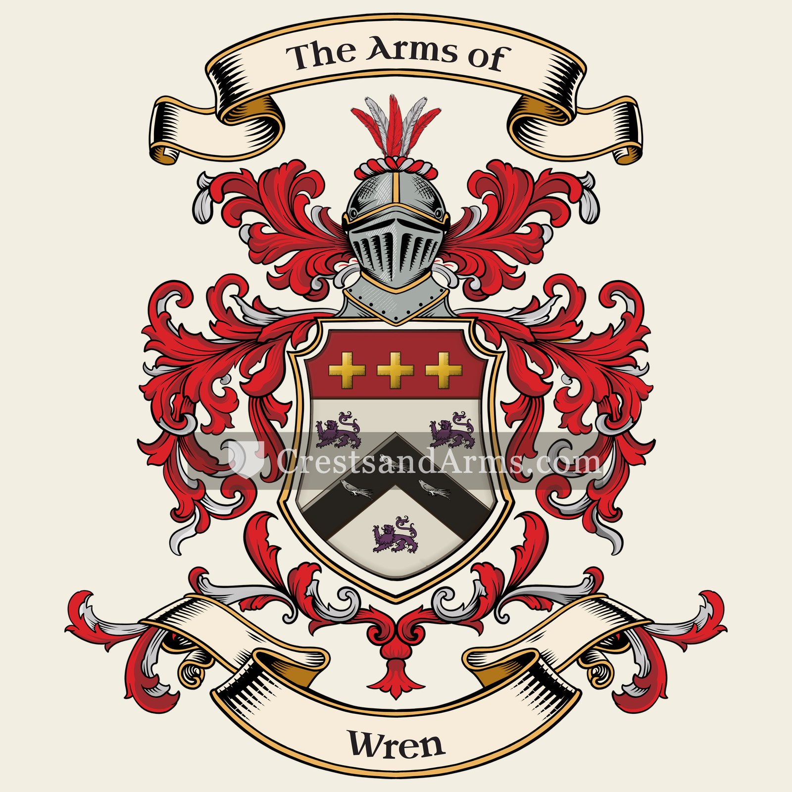 The Wren coat of arms, drawn from the recorded blazon