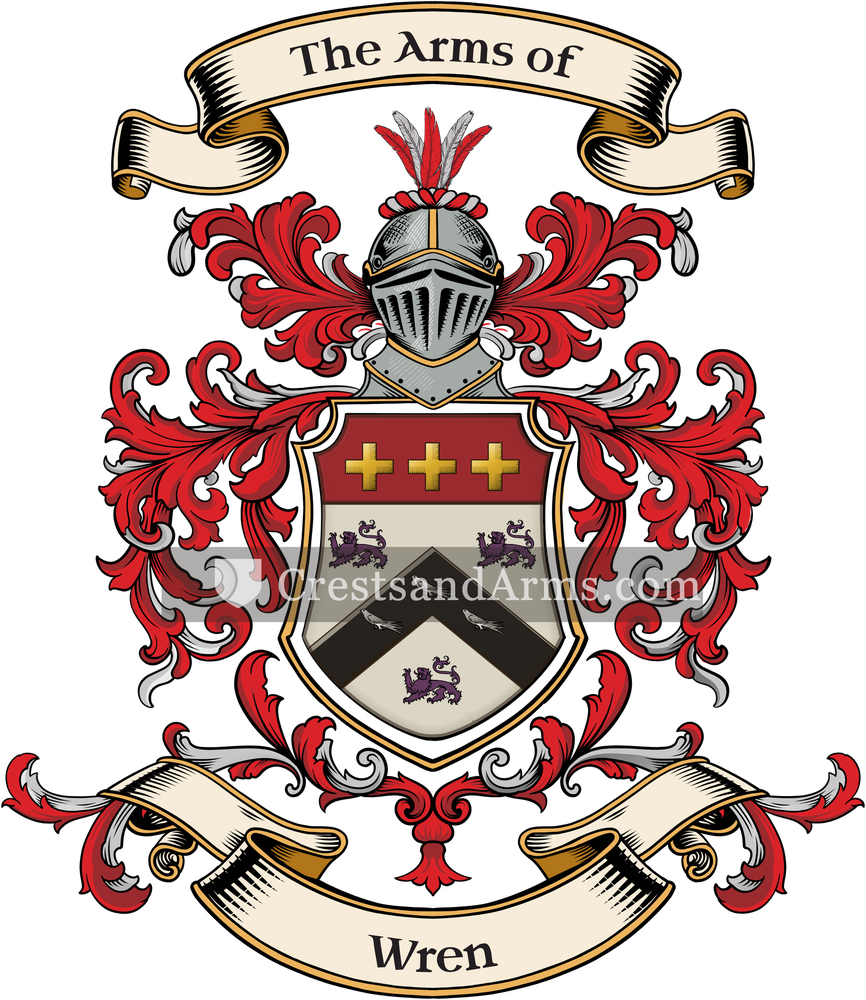 The Wren coat of arms, drawn from the recorded blazon