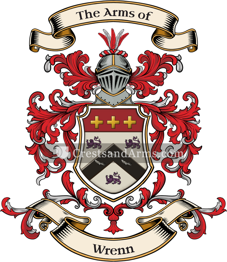 The Wrenn coat of arms, drawn from the recorded blazon