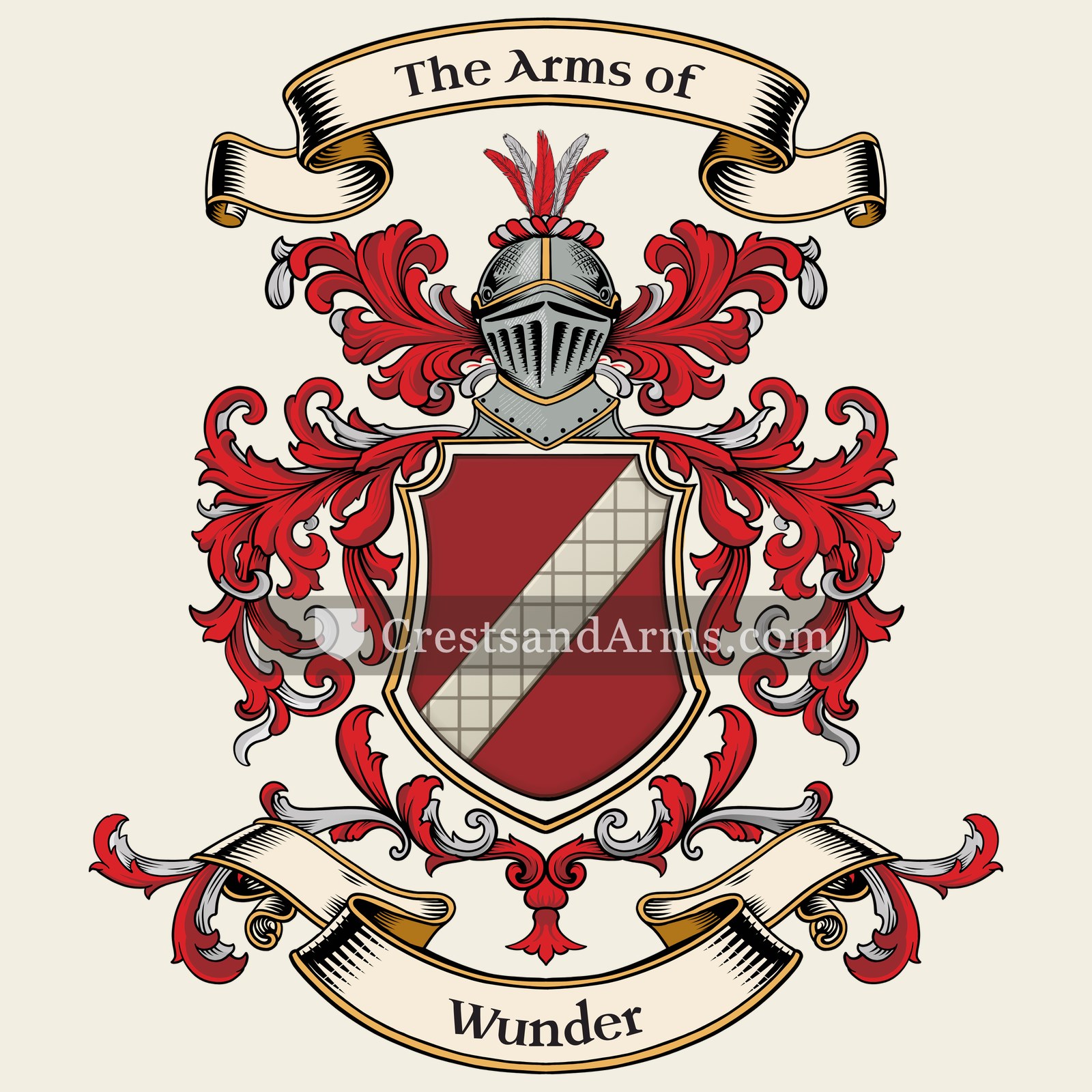 The Wunder coat of arms, drawn from the recorded blazon