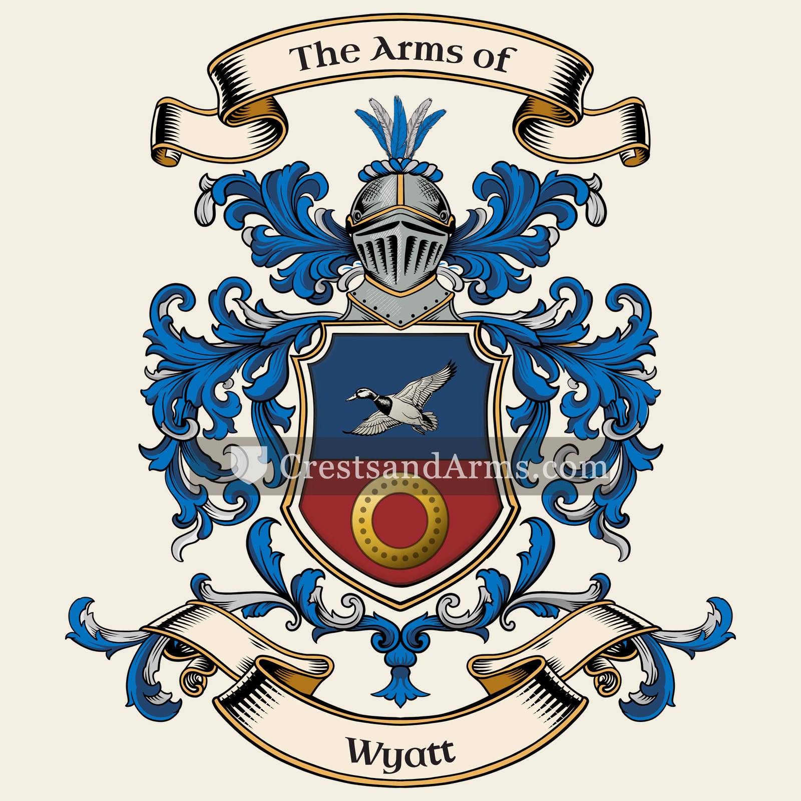 The Wyatt coat of arms, drawn from the recorded blazon