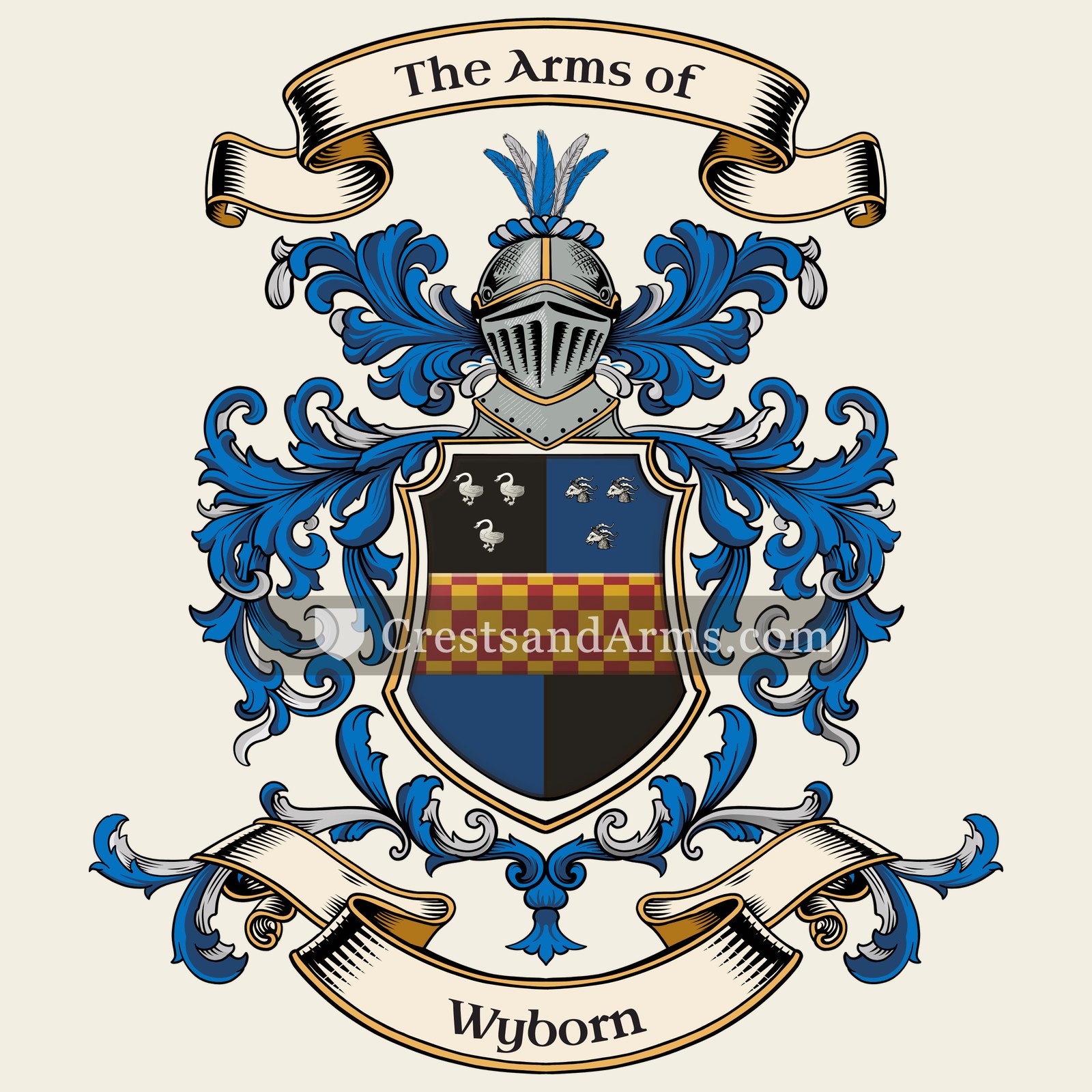 The Wyborn coat of arms, drawn from the recorded blazon