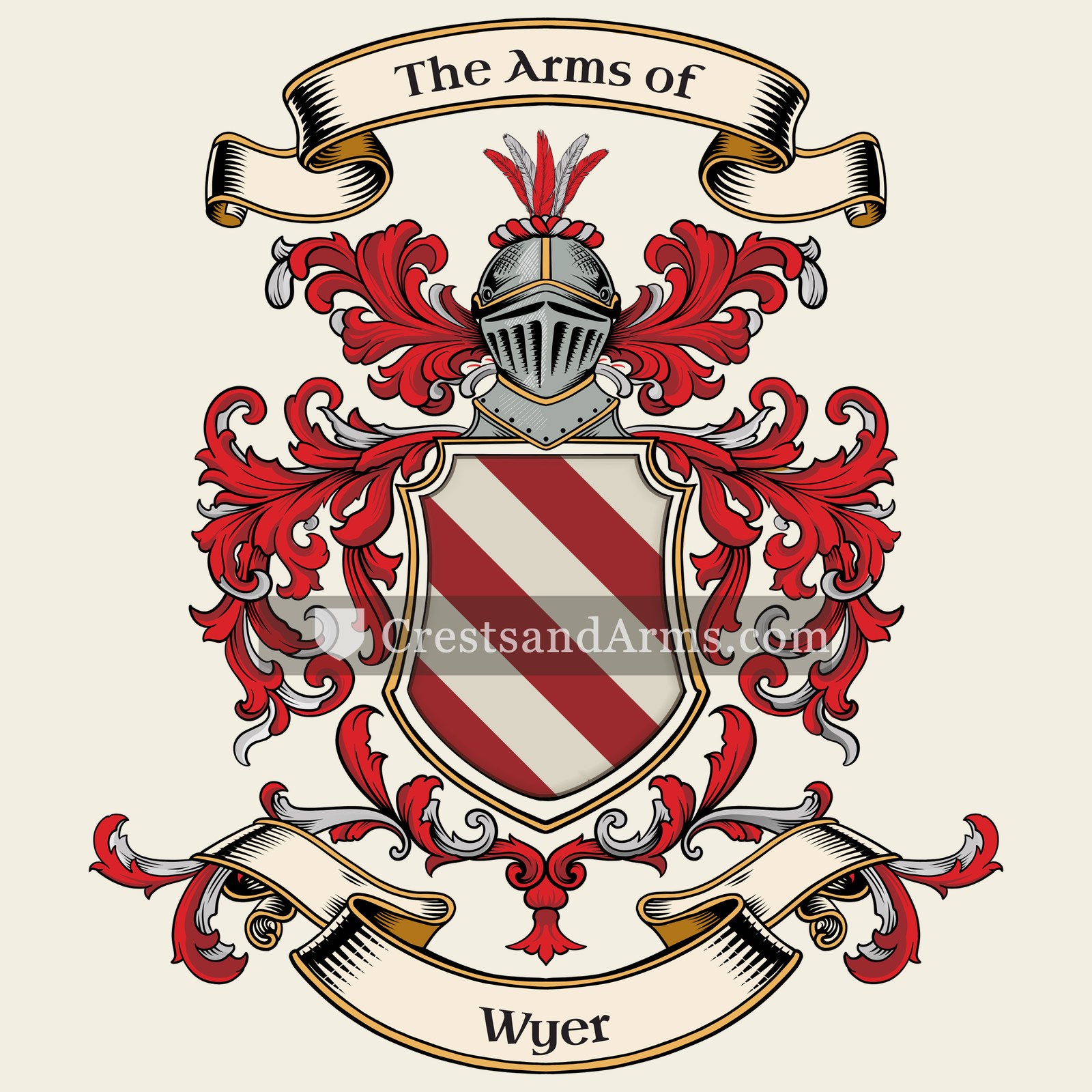 The Wyer coat of arms, drawn from the recorded blazon