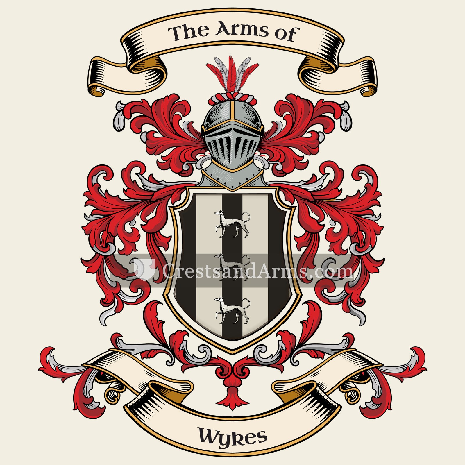 The Wykes coat of arms, drawn from the recorded blazon
