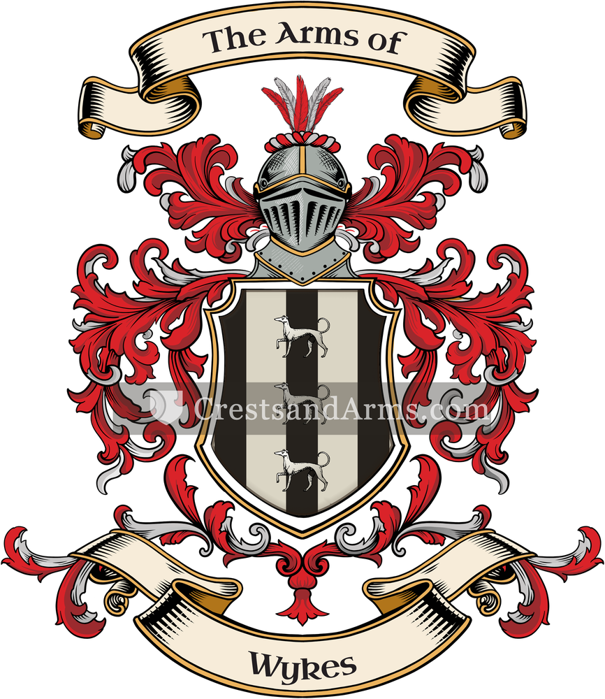 The Wykes coat of arms, drawn from the recorded blazon