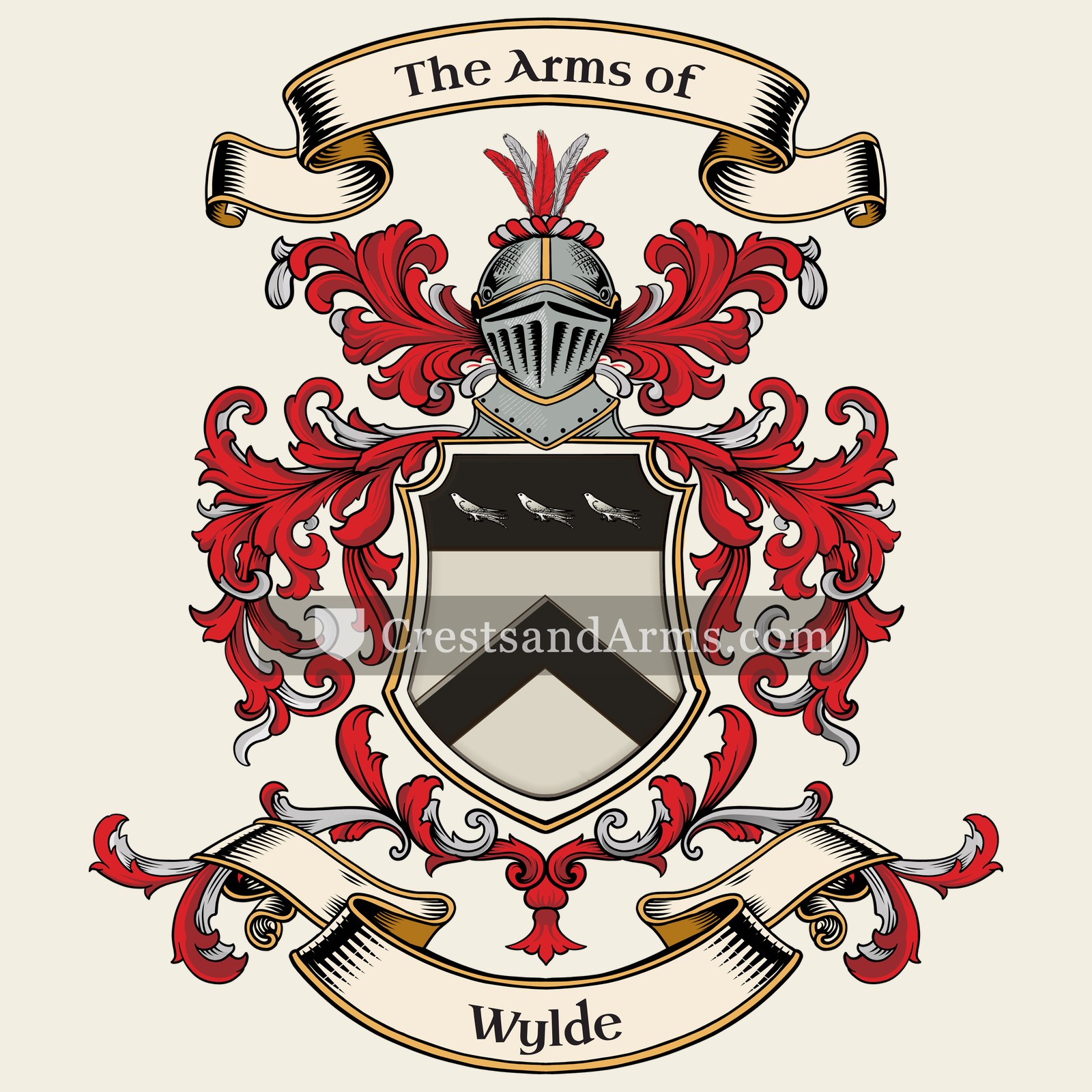 The Wylde coat of arms, drawn from the recorded blazon