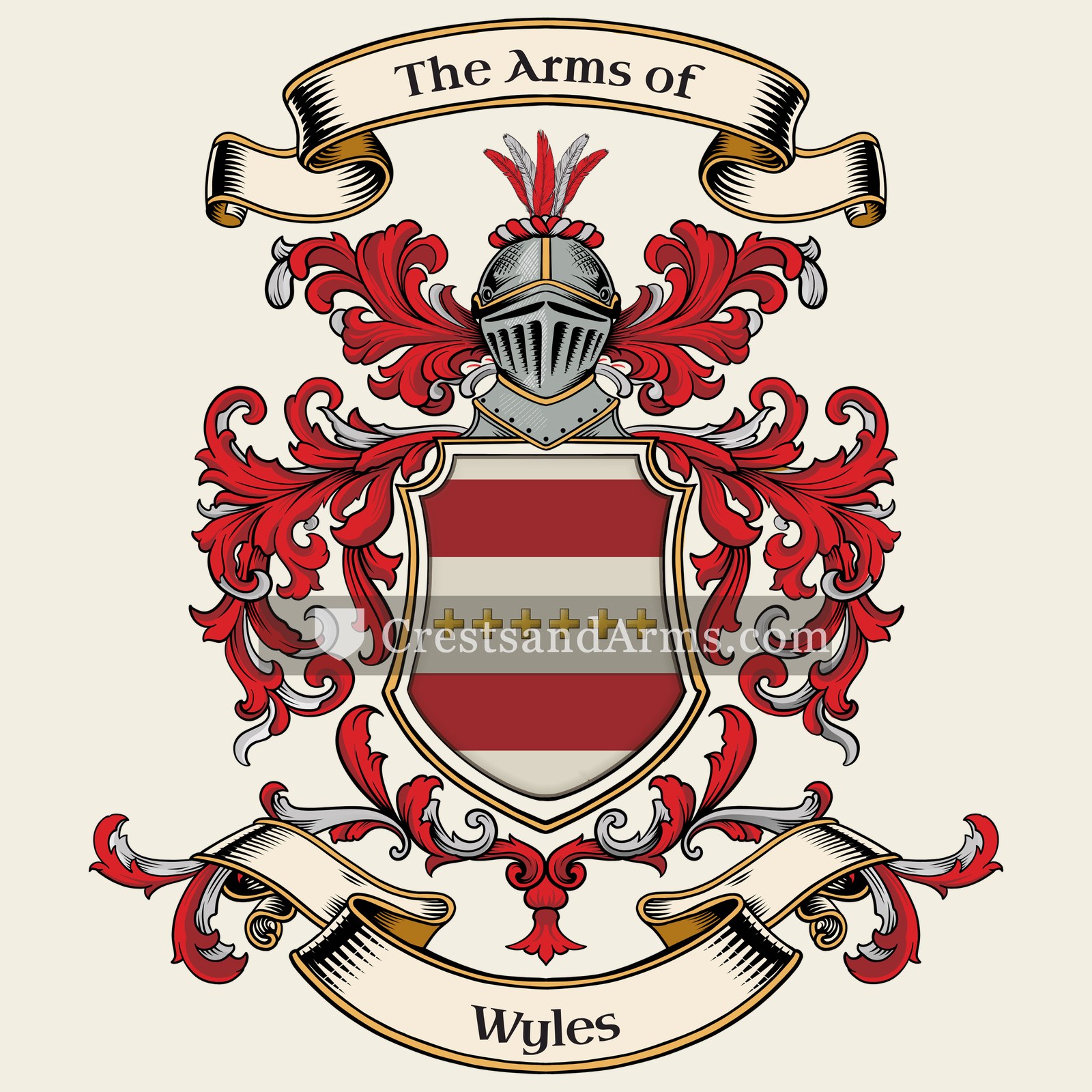 The Wyles coat of arms, drawn from the recorded blazon