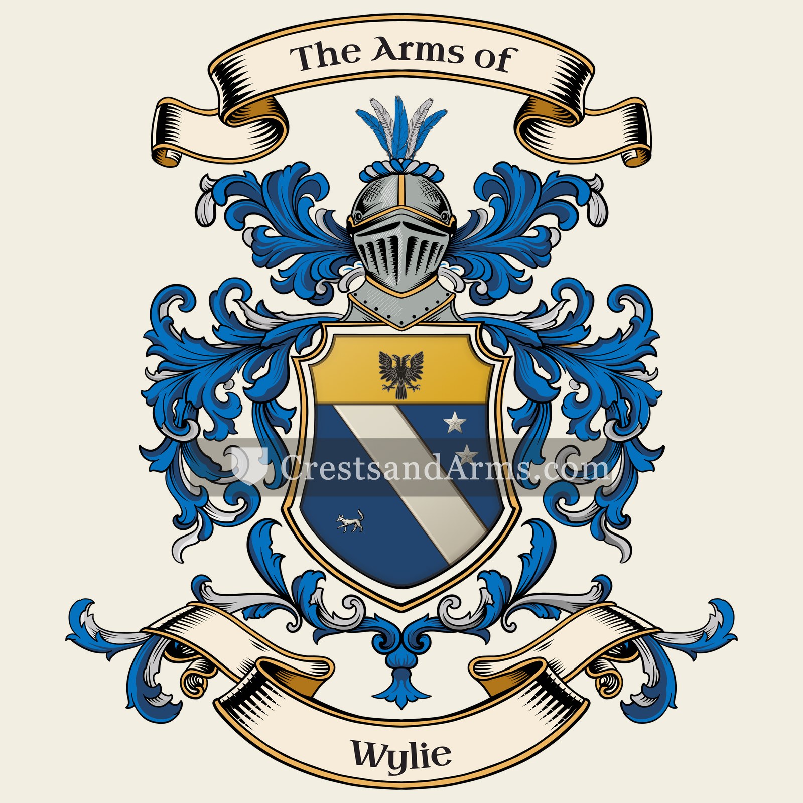 The Wylie coat of arms, drawn from the recorded blazon