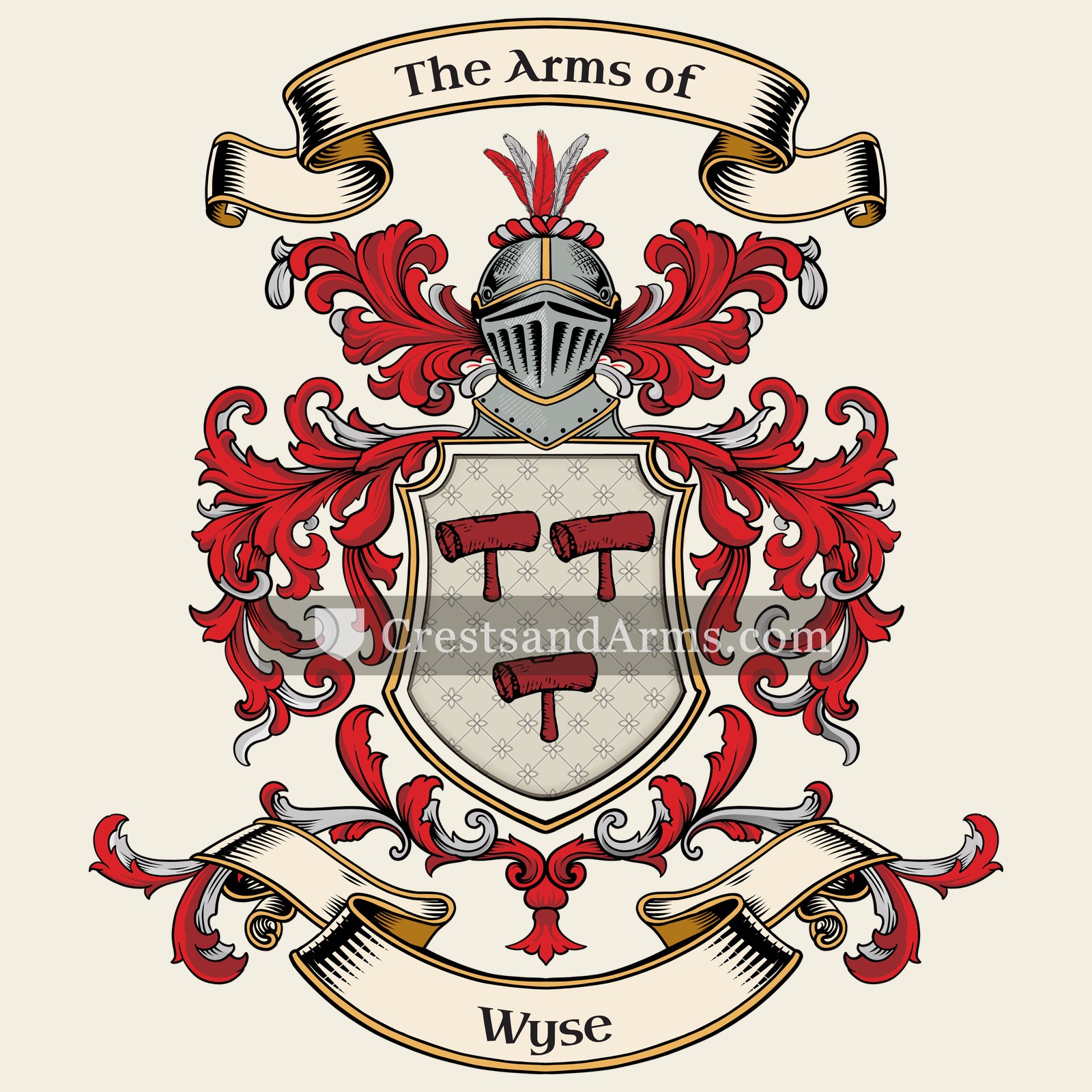 The Wyse coat of arms, drawn from the recorded blazon