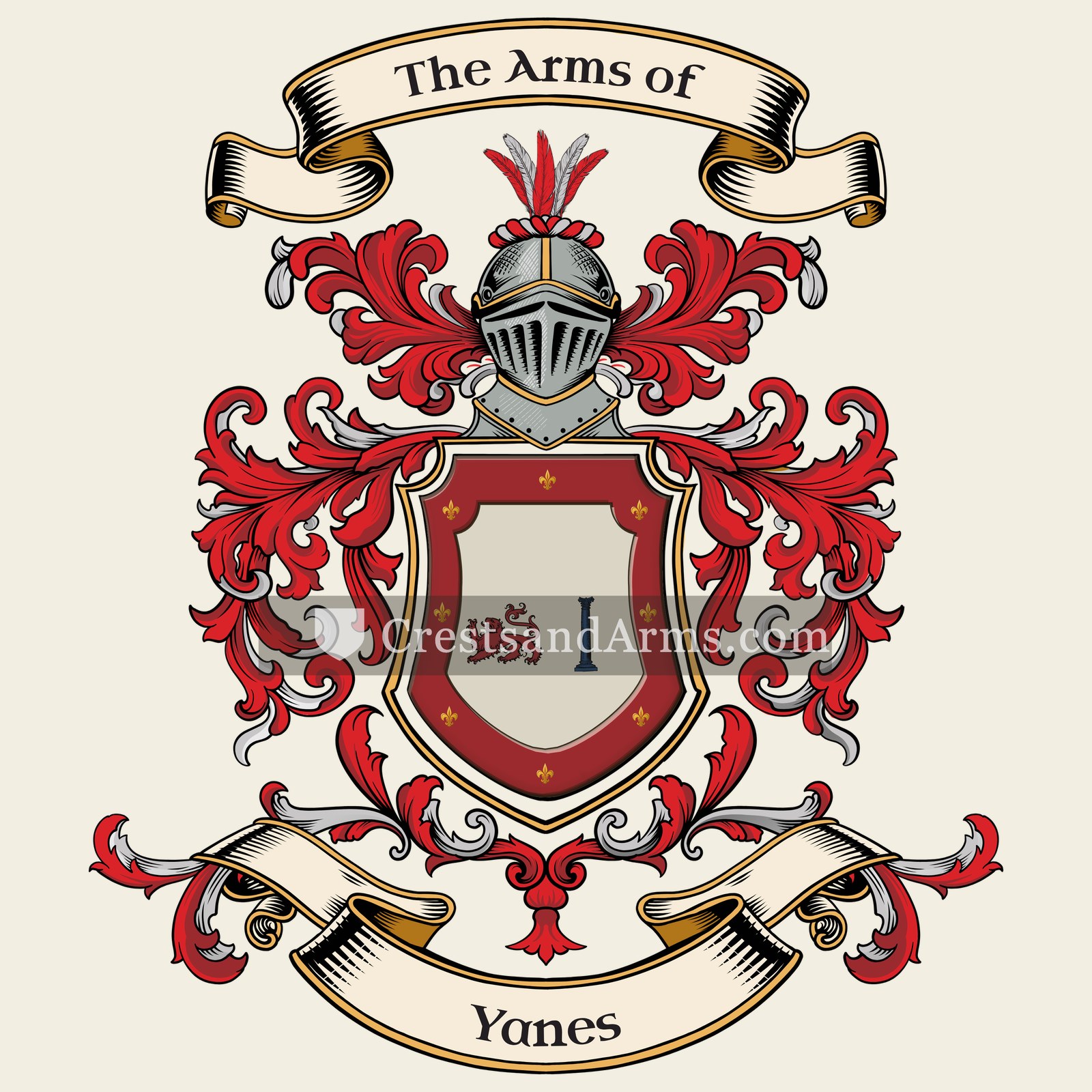 The Yanes coat of arms, drawn from the recorded blazon